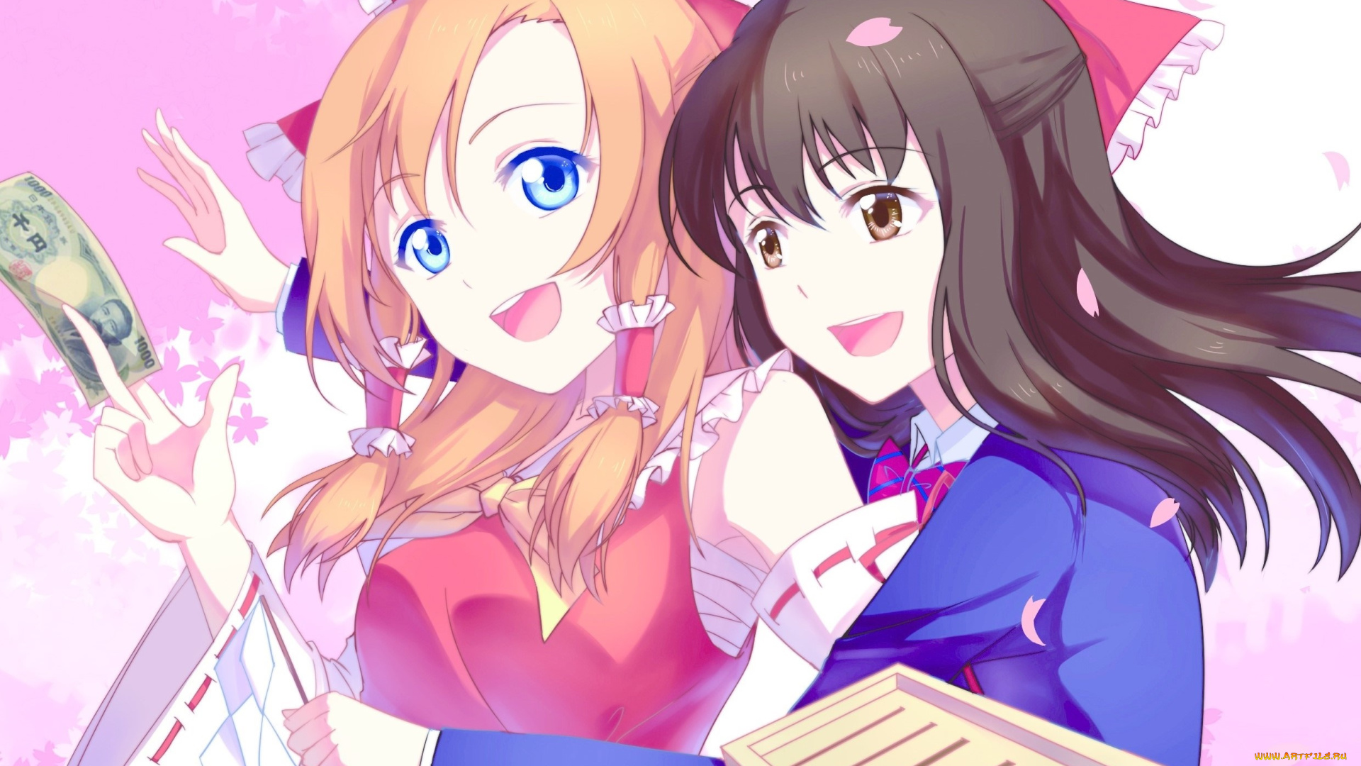 аниме, touhou, девушки, взгляд, фон