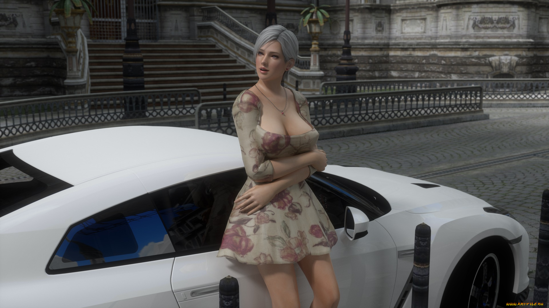 автомобили, 3d, car&girl, автомобиль, фон, взгляд, девушка