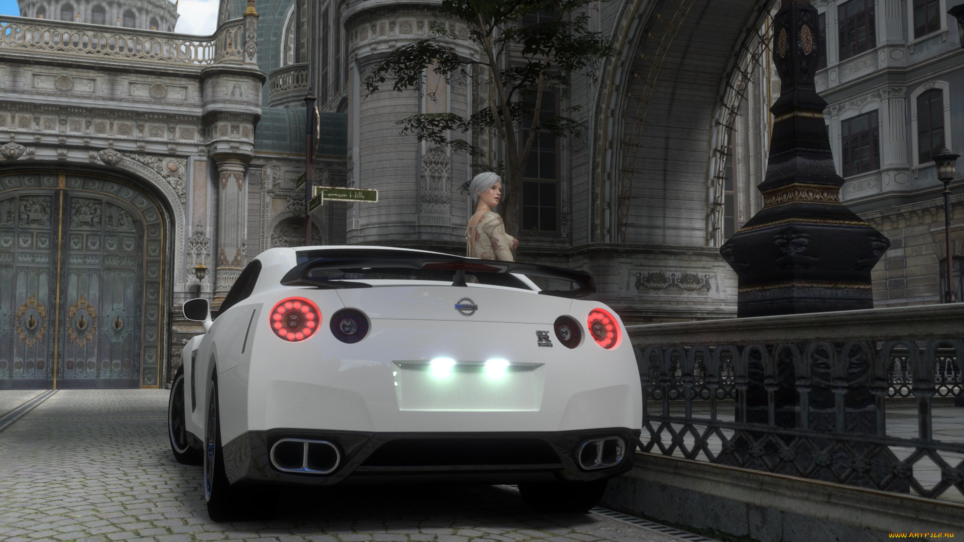 автомобили, 3d, car&girl, автомобиль, фон, взгляд, девушка