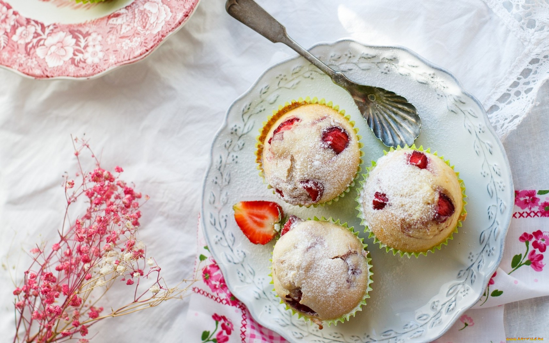 еда, пирожные, , кексы, , печенье, клубничные, кексы