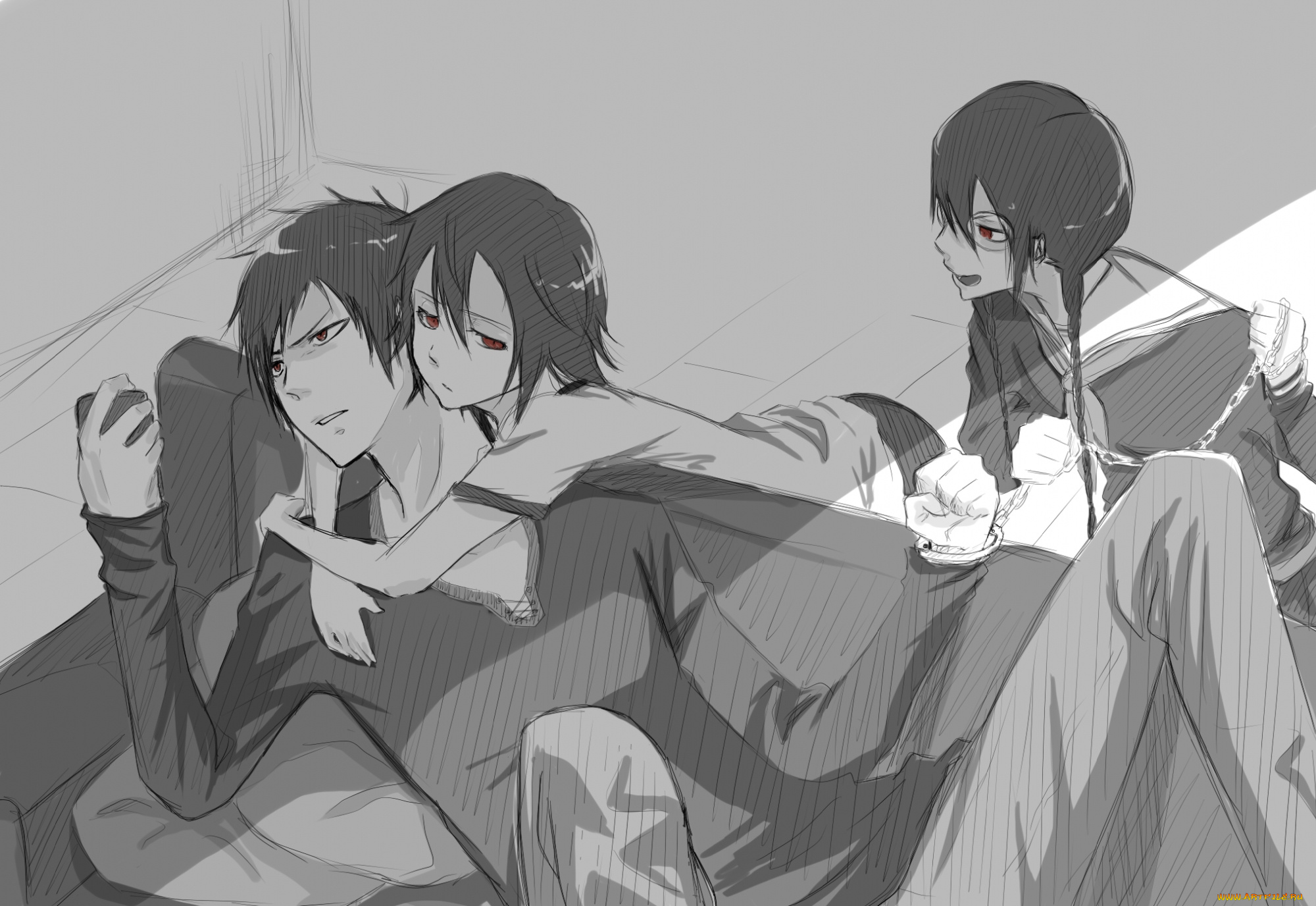 аниме, durarara, изая, орихара, сестры, семья