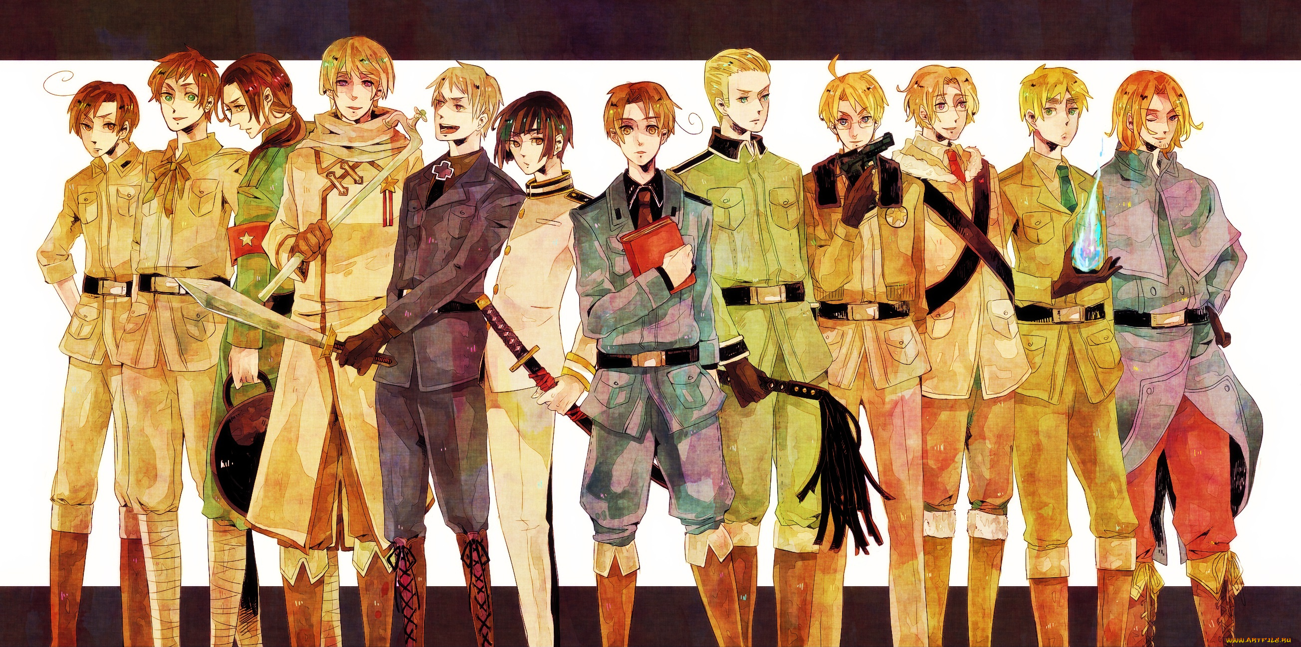 аниме, hetalia, , axis, powers, арт, форма, группа, ряд, парни