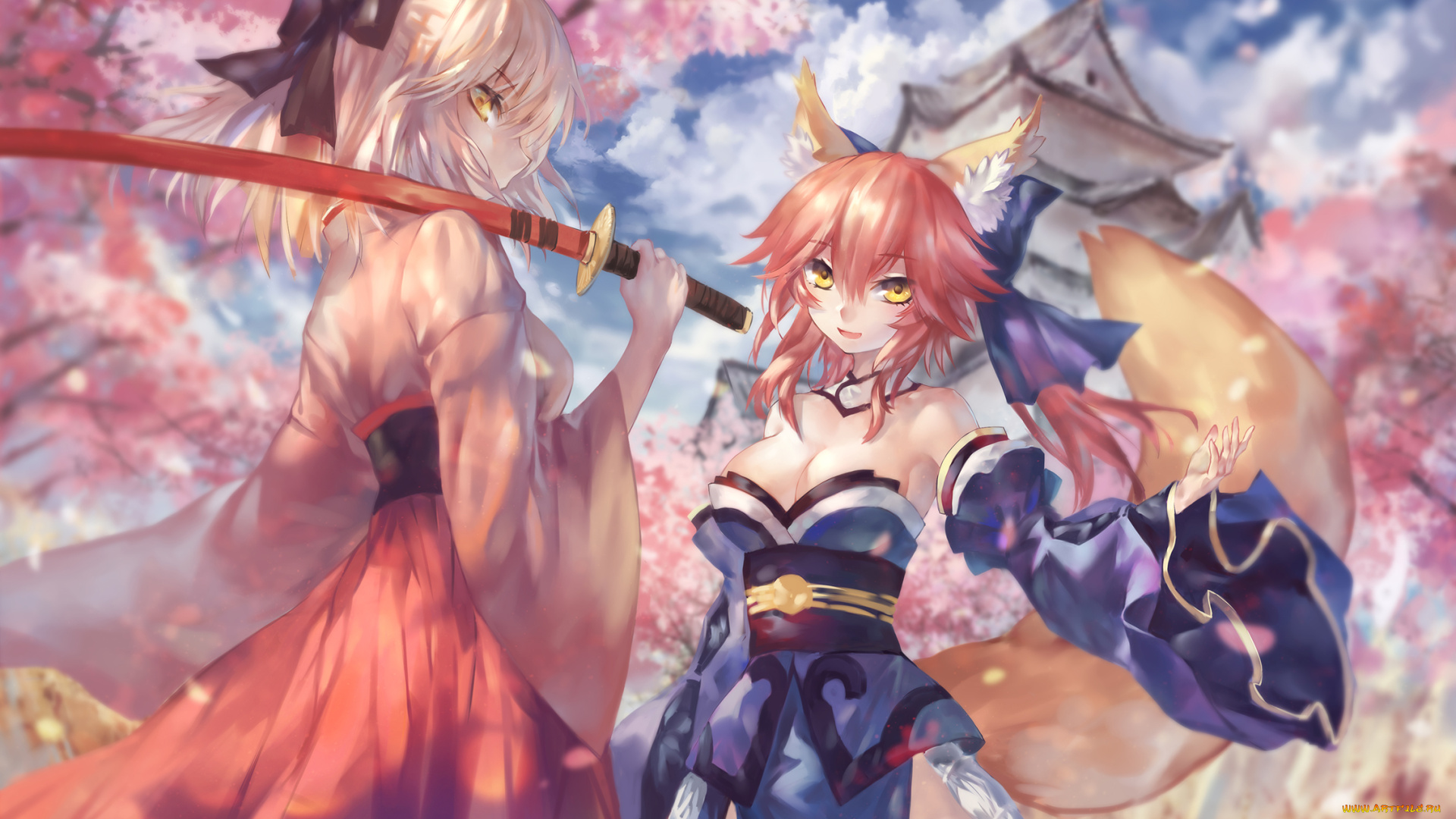 аниме, fate, stay, night, grand, order, sakura, saber, tamamo, no, mae