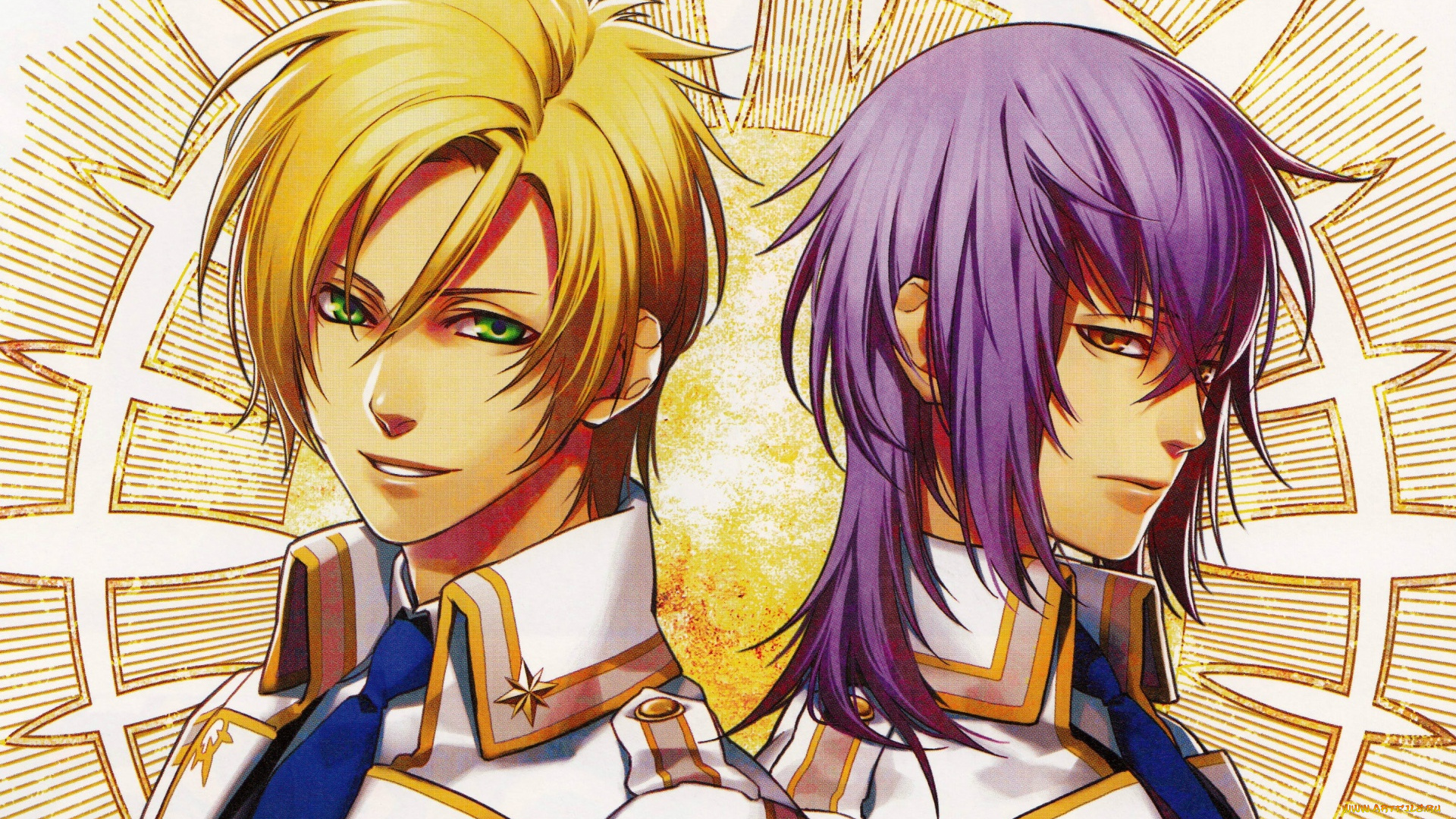 аниме, kamigami, no, asobi, tsukitototsuka, apollon, agana, belea, kamigami, no, asobi, yone, kazuki, art, парни, эмблема, зеленые, глаза, visual, novel, военная, форма, галстук