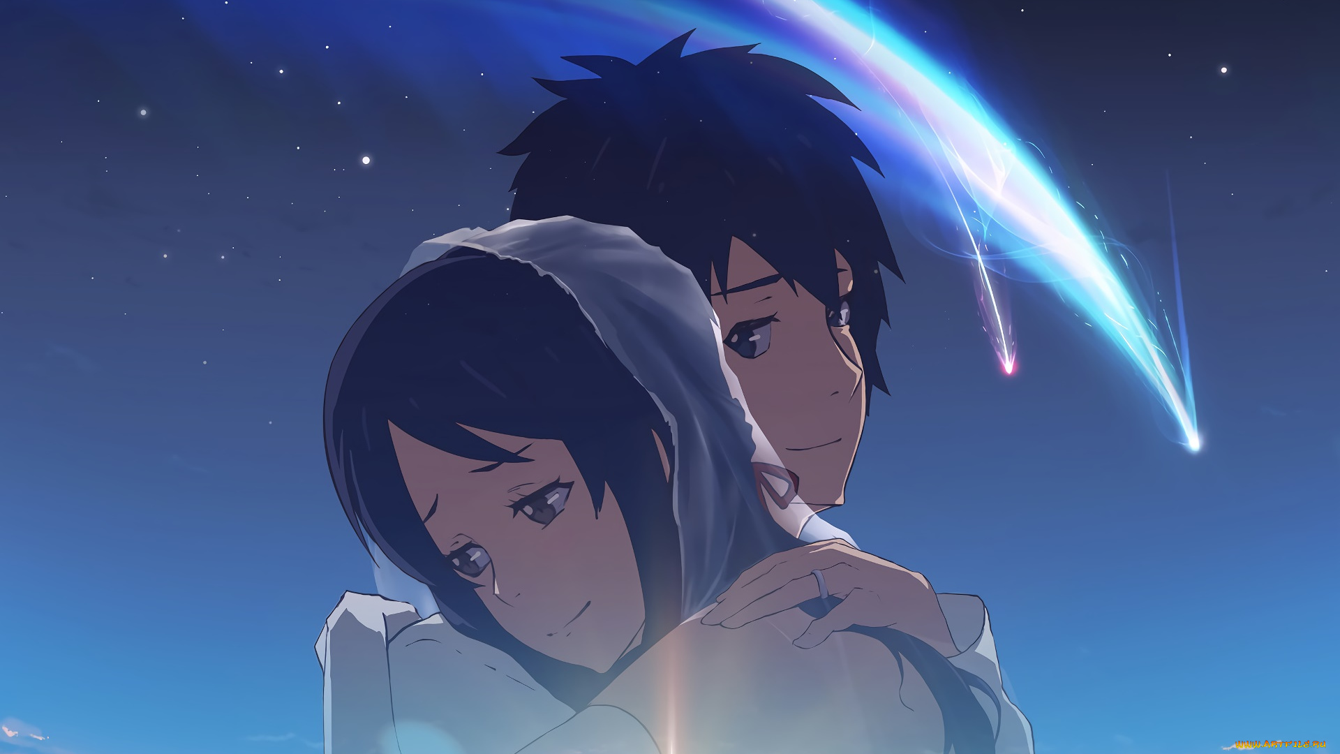 аниме, kimi, no, na, wa, фон, взгляд, девушка, парень