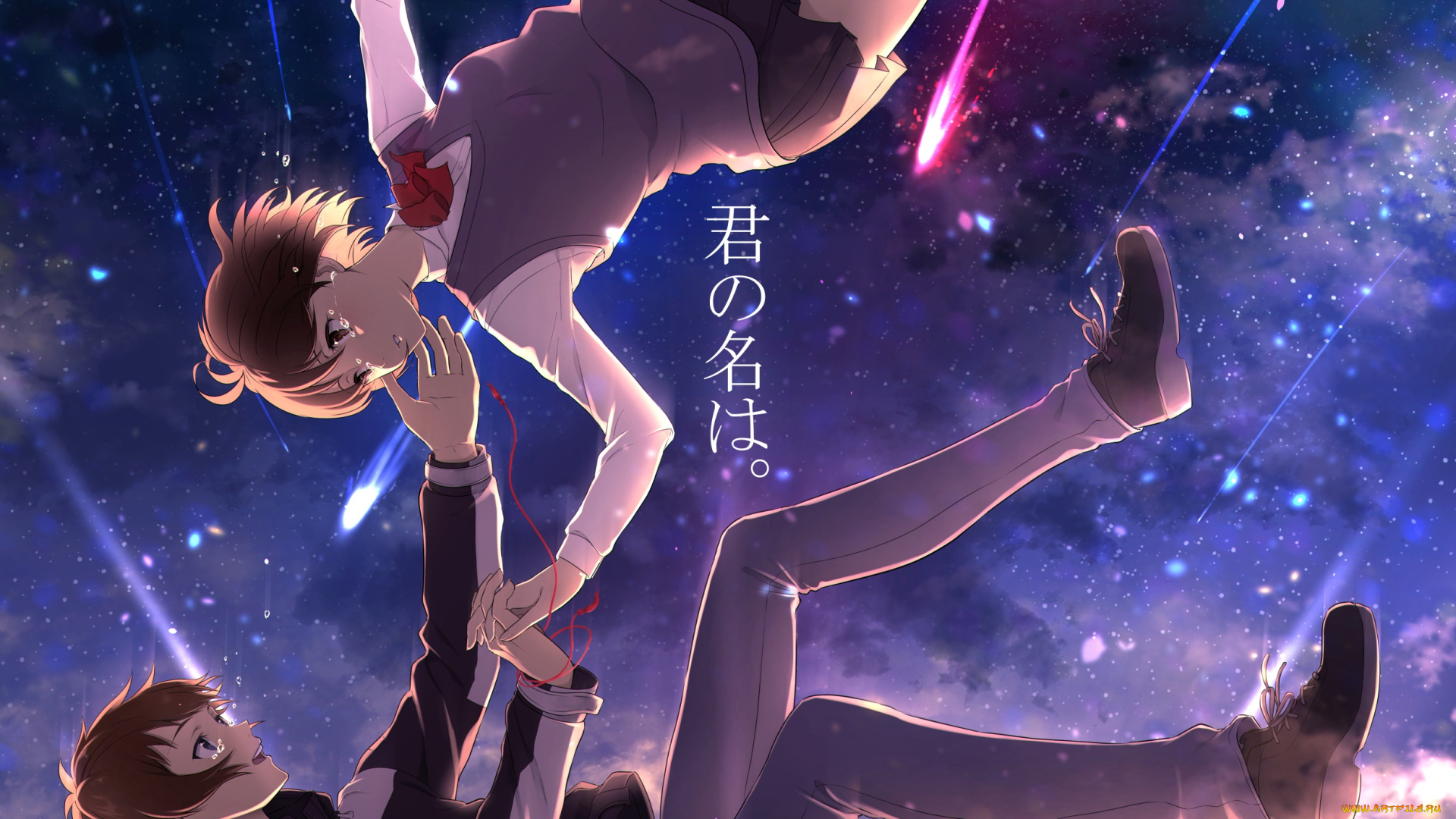 аниме, kimi, no, na, wa, взгляд, девушка, парень, фон