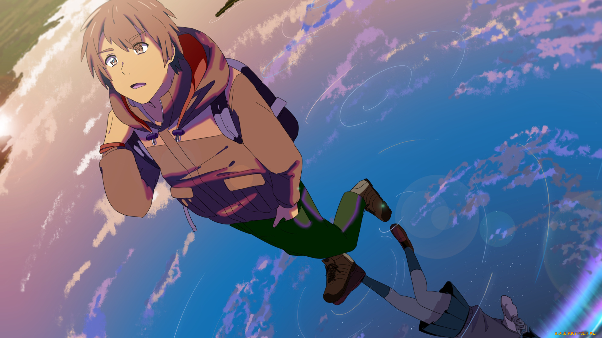 аниме, kimi, no, na, wa, взгляд, девушка, парень, фон