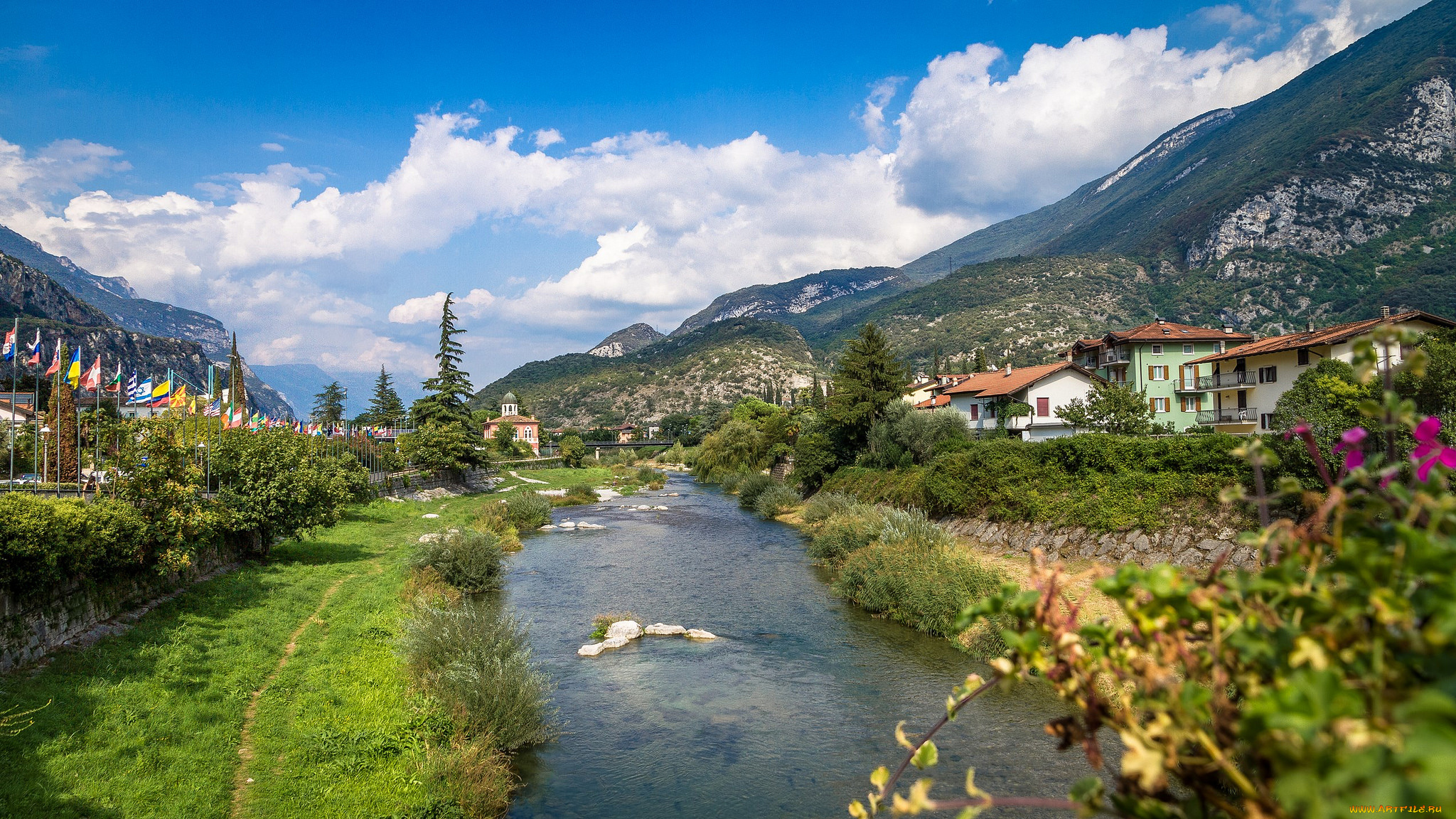 города, -, пейзажи, река, поселок