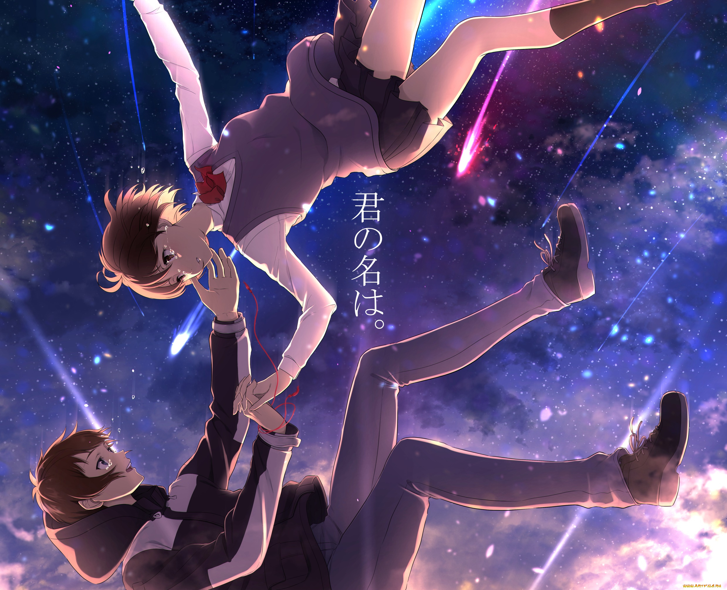 аниме, kimi, no, na, wa, взгляд, девушка, парень, фон