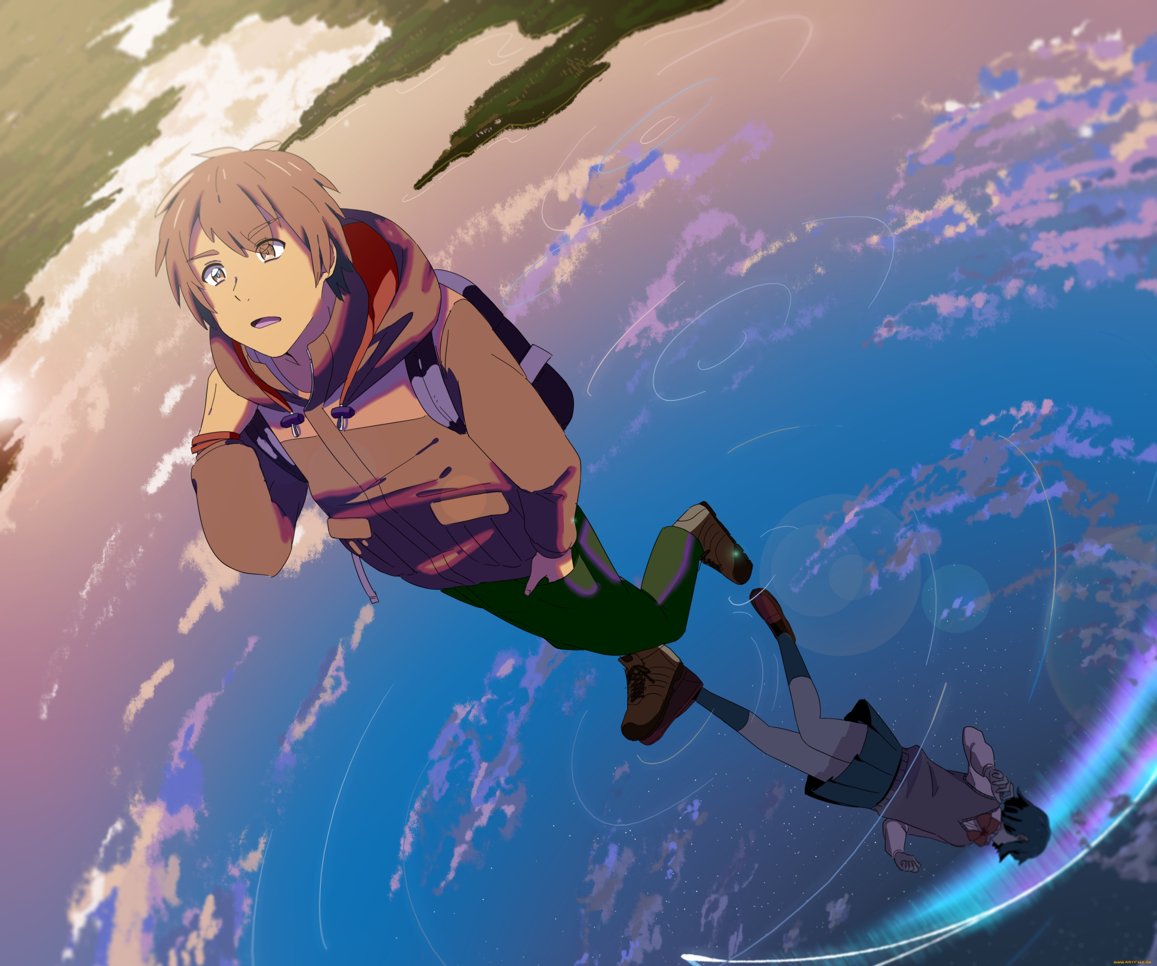 аниме, kimi, no, na, wa, взгляд, девушка, парень, фон