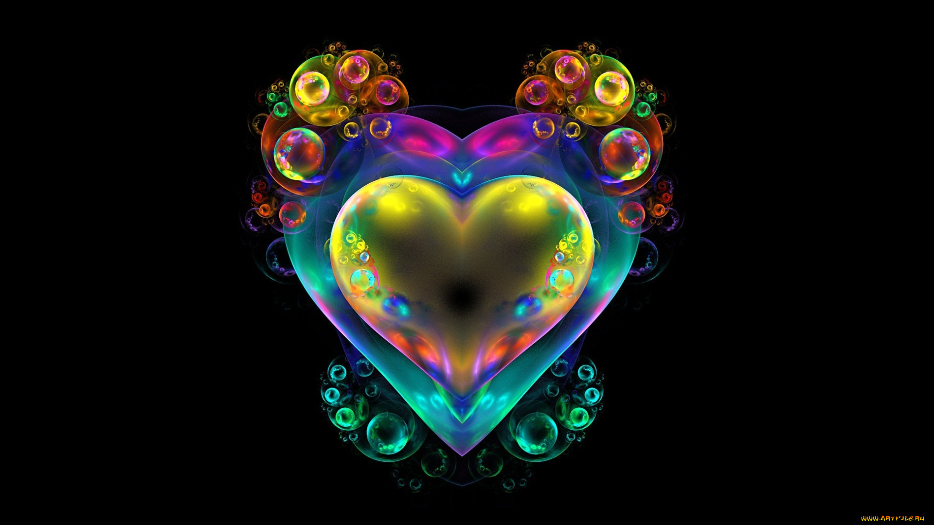 3д, графика, абстракция, , abstract, сердце, фрактал, фон, пузыри