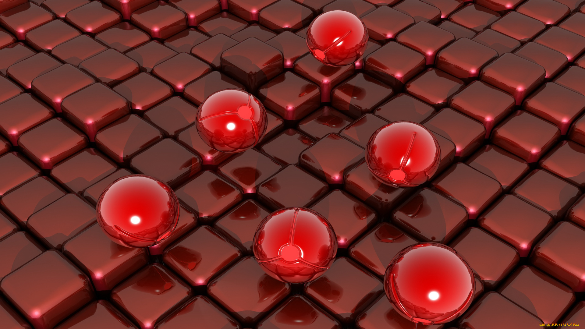 3д, графика, шары, , balls, шары, квадраты, красный