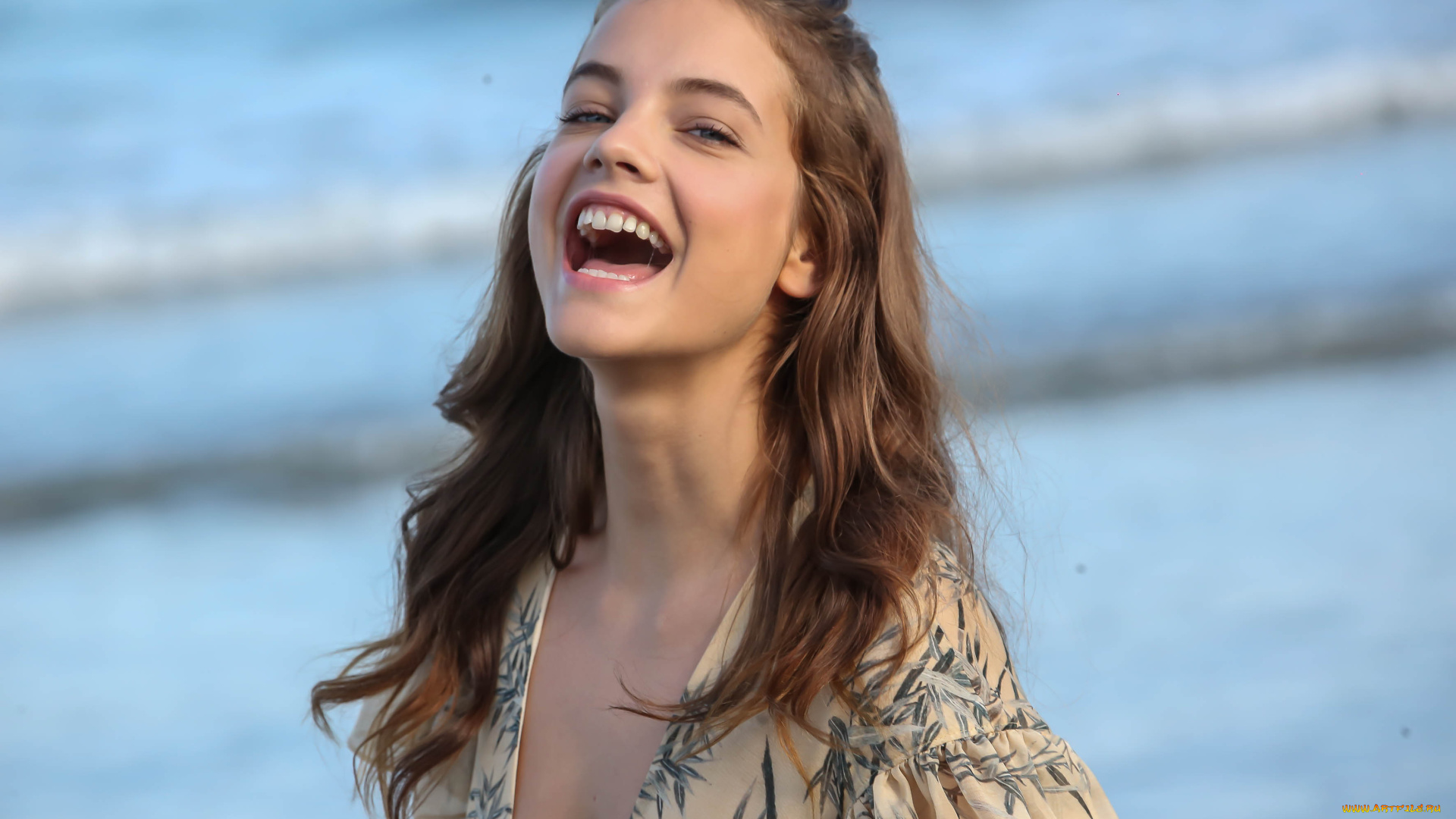 девушки, barbara, palvin, модель, платье, море, радость, смех