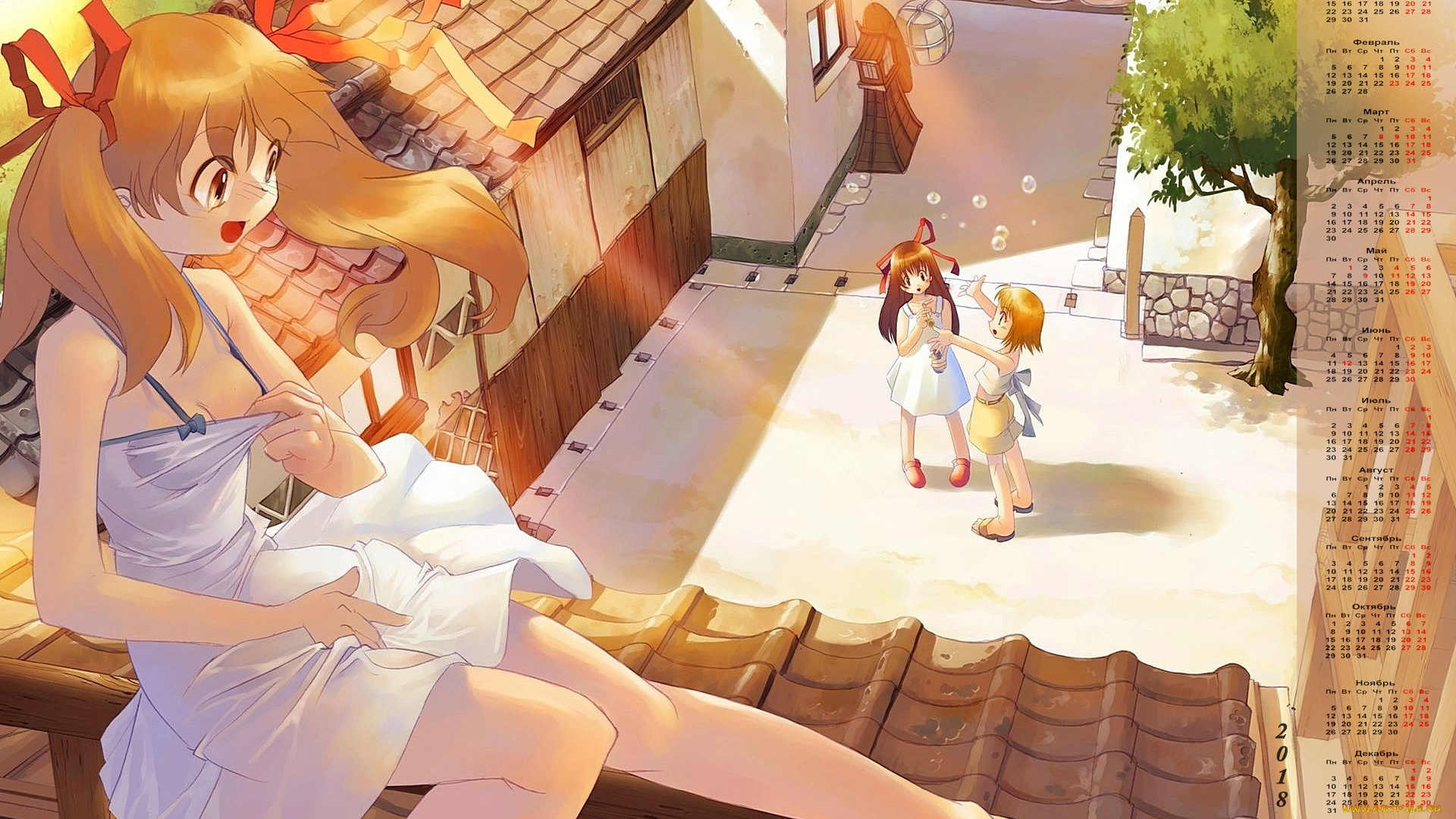 календари, аниме, 2018, девушка, взгляд, крыша, эмоции