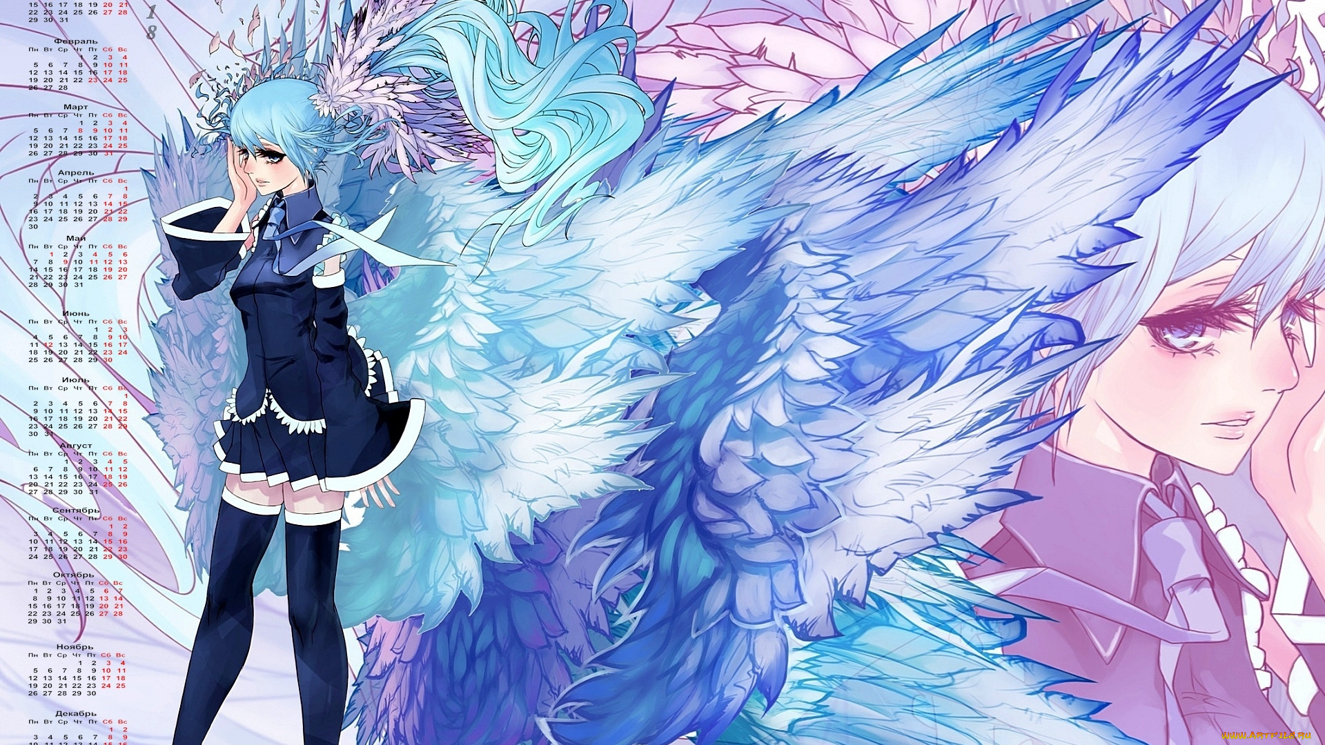 календари, аниме, 2018, взгляд, девушка, профиль