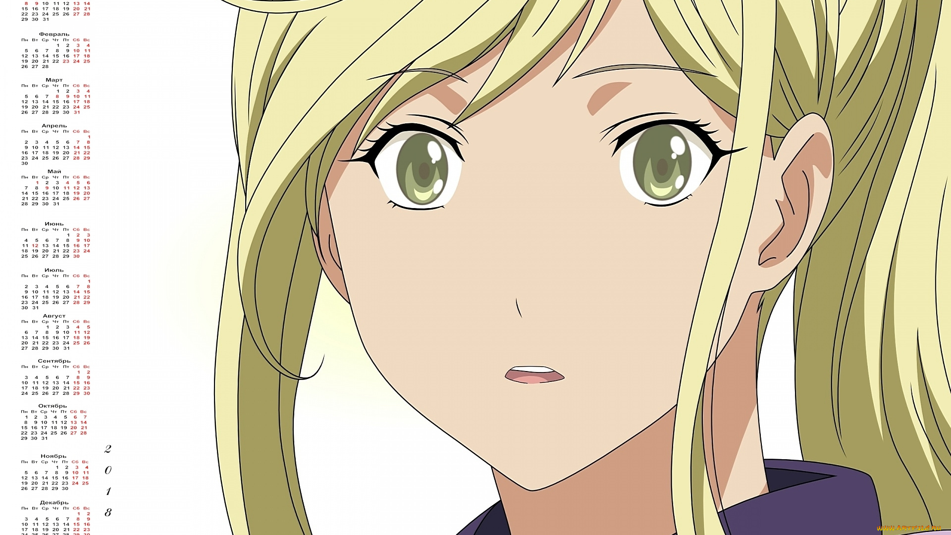 календари, аниме, девушка, 2018, взгляд, лицо