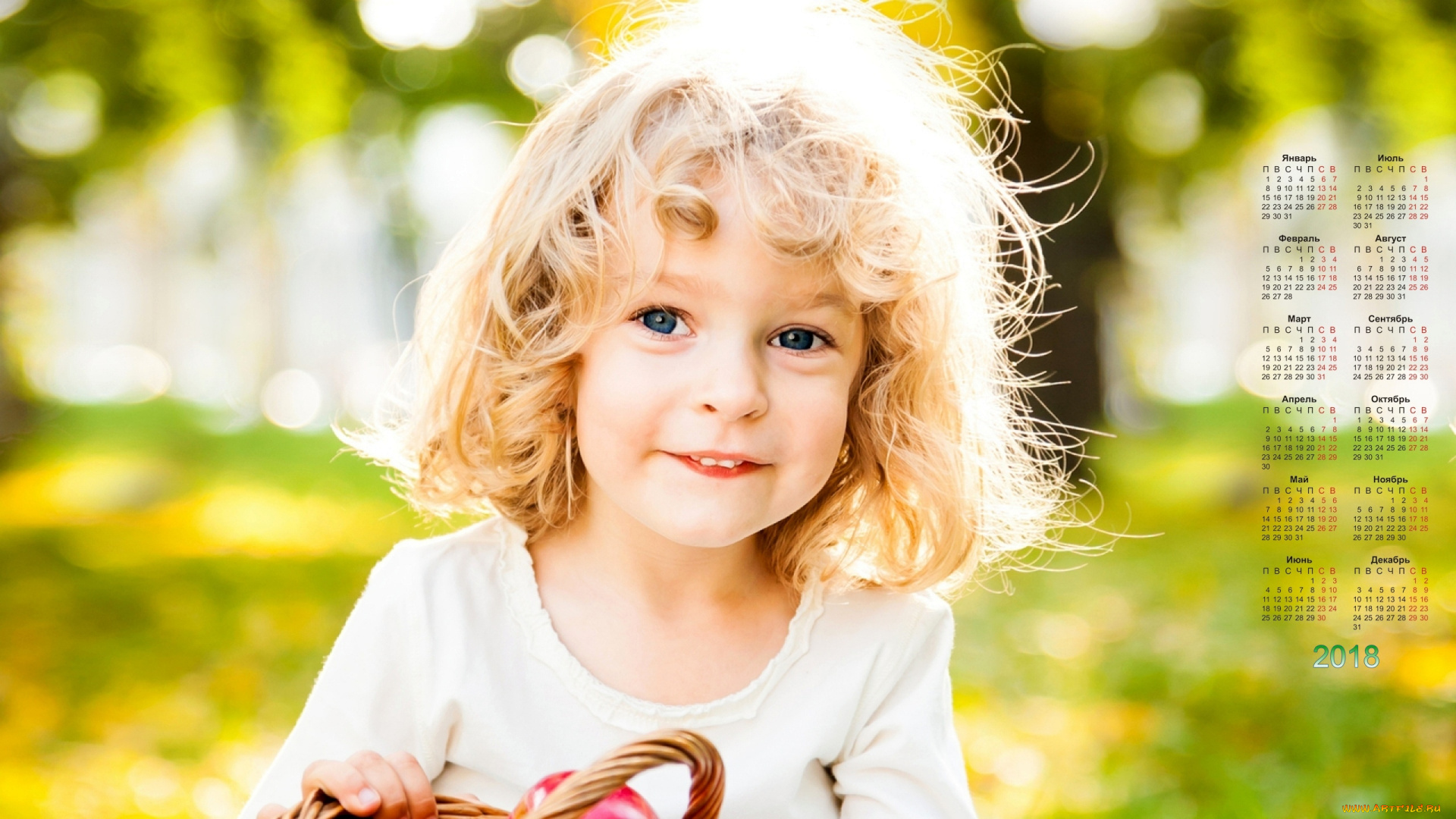 календари, дети, 2018, взгляд, ребенок