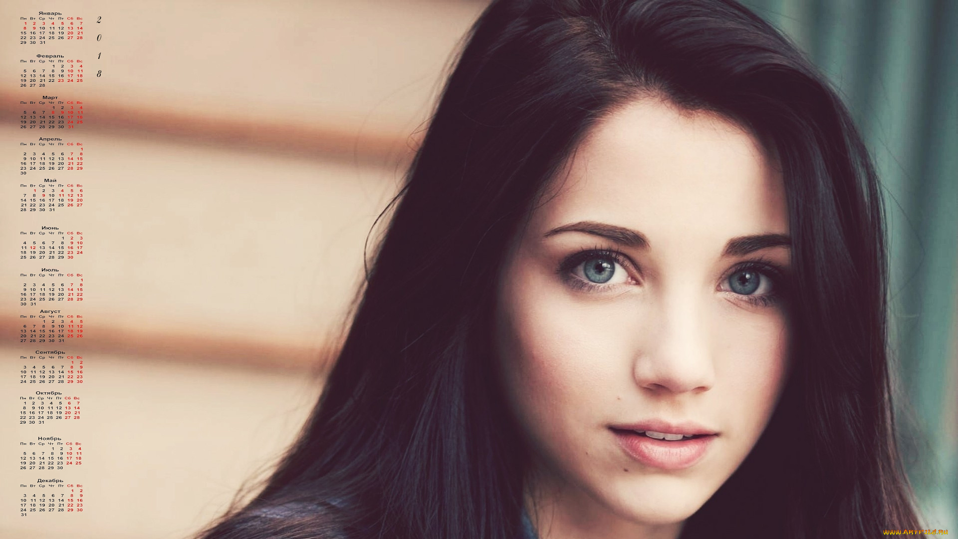 календари, девушки, взгляд, 2018, лицо
