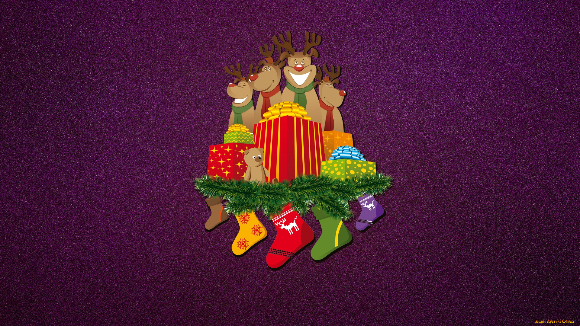 праздничные, векторная, графика, , новый, год, рождество, новый, год, минимализм, олени, подарки, носки, праздник, настроение, фон