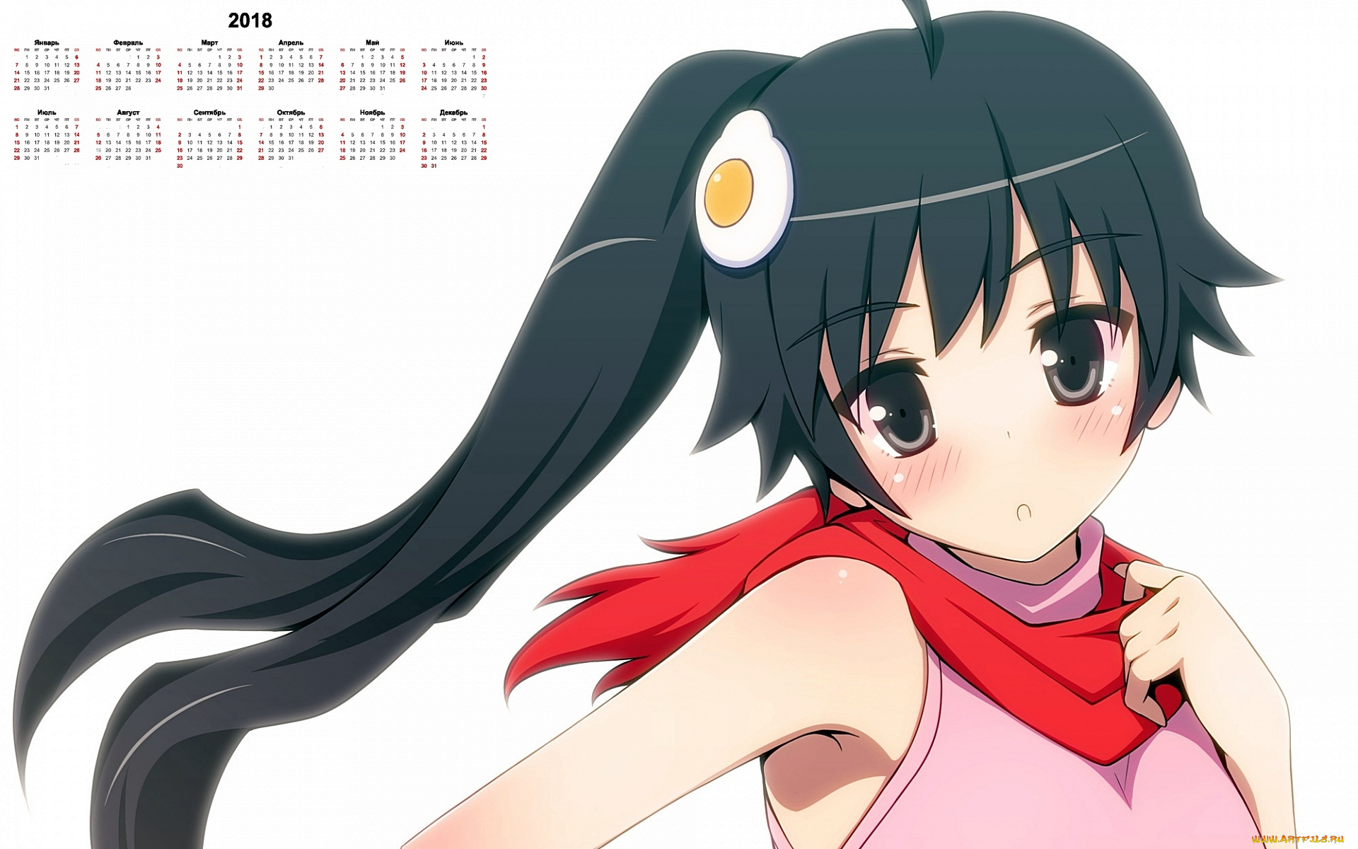 календари, аниме, 2018, девушка, взгляд
