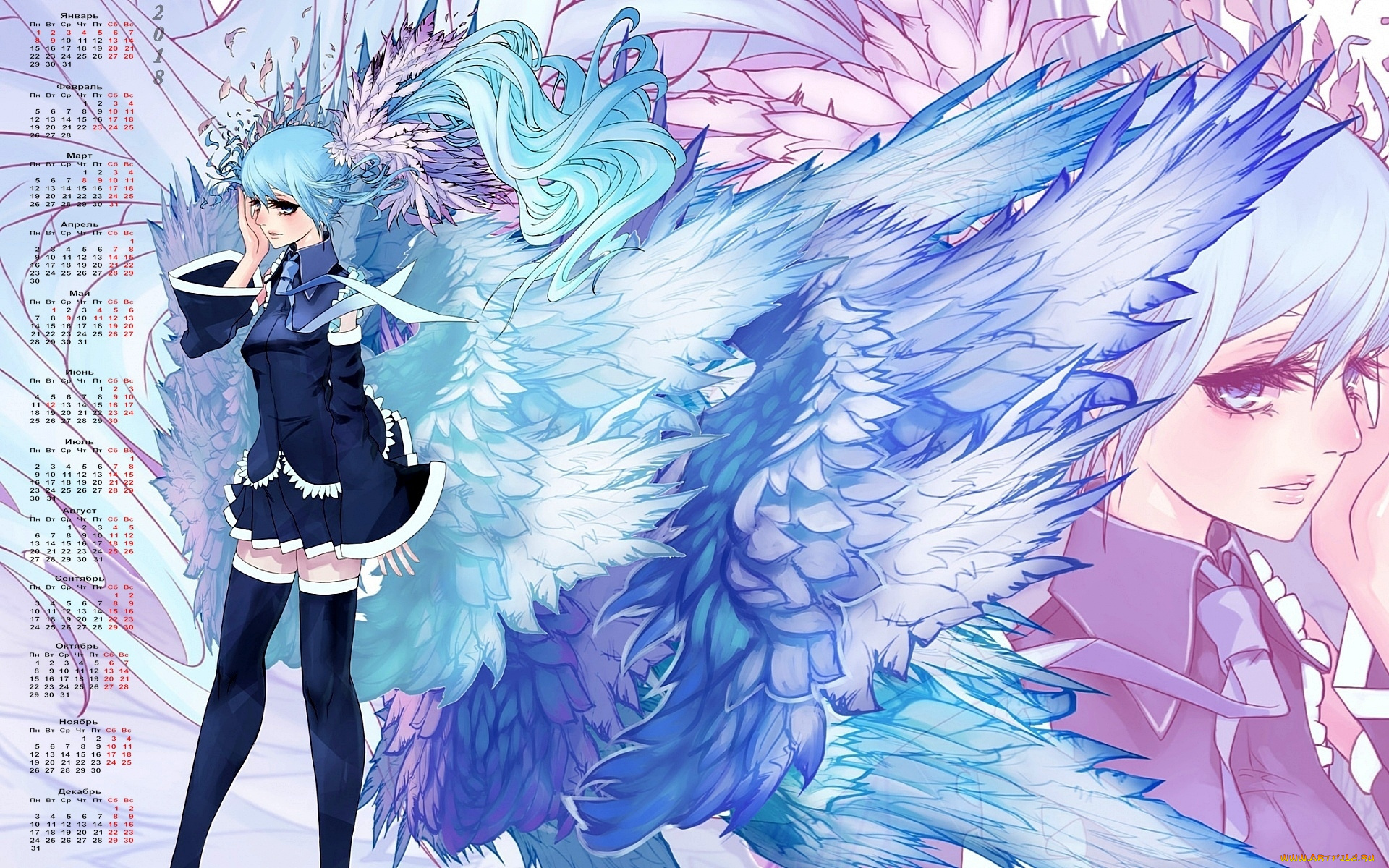 календари, аниме, 2018, взгляд, девушка, профиль