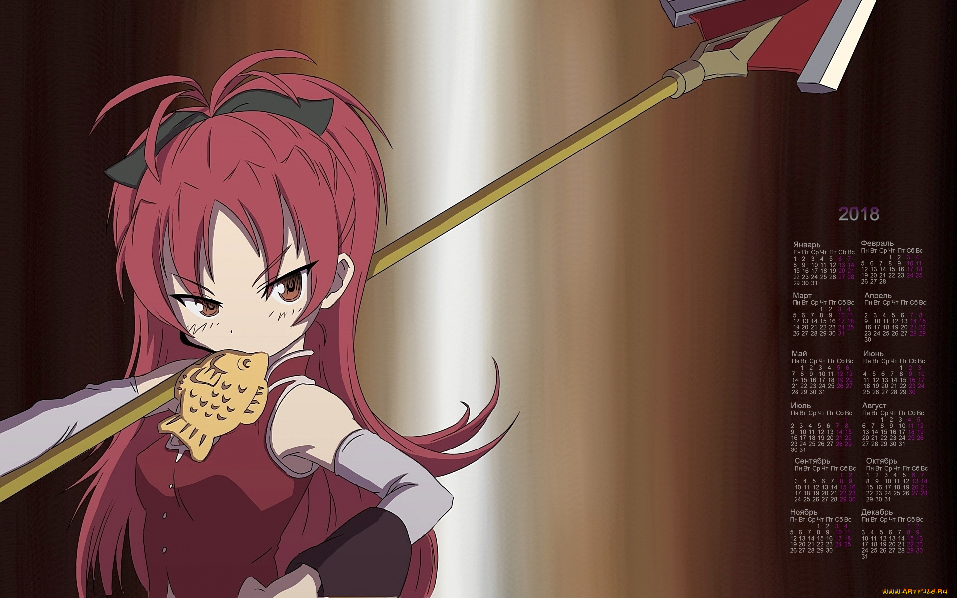 календари, аниме, 2018, взгляд, девушка, рыба