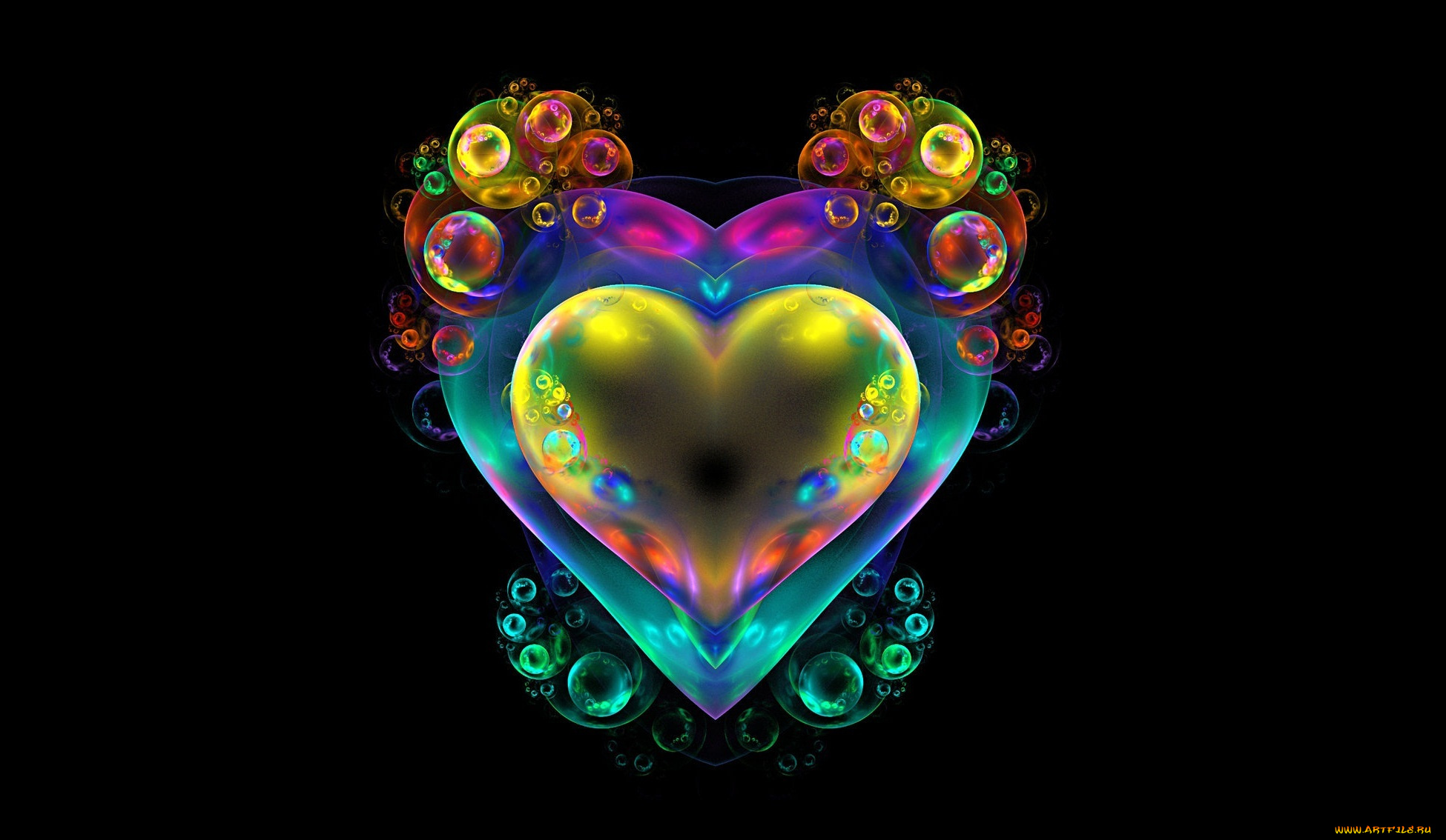 3д, графика, абстракция, , abstract, сердце, фрактал, фон, пузыри