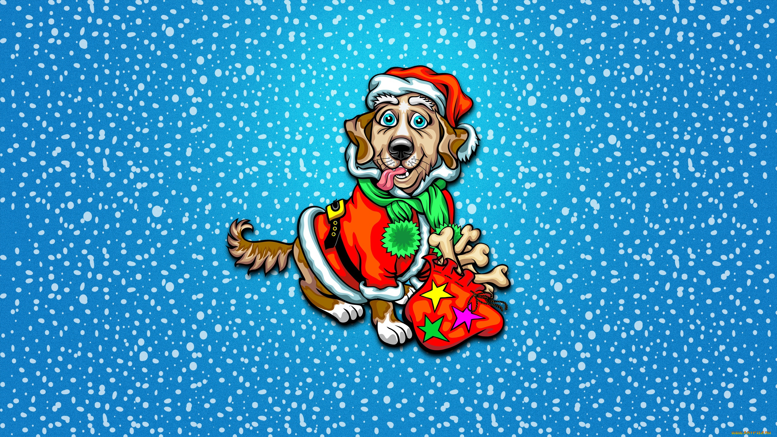 праздничные, векторная, графика, , новый, год, снег, мешок, новый, год, зима, минимализм, собаки, кости, 2018, праздник, собака, фон