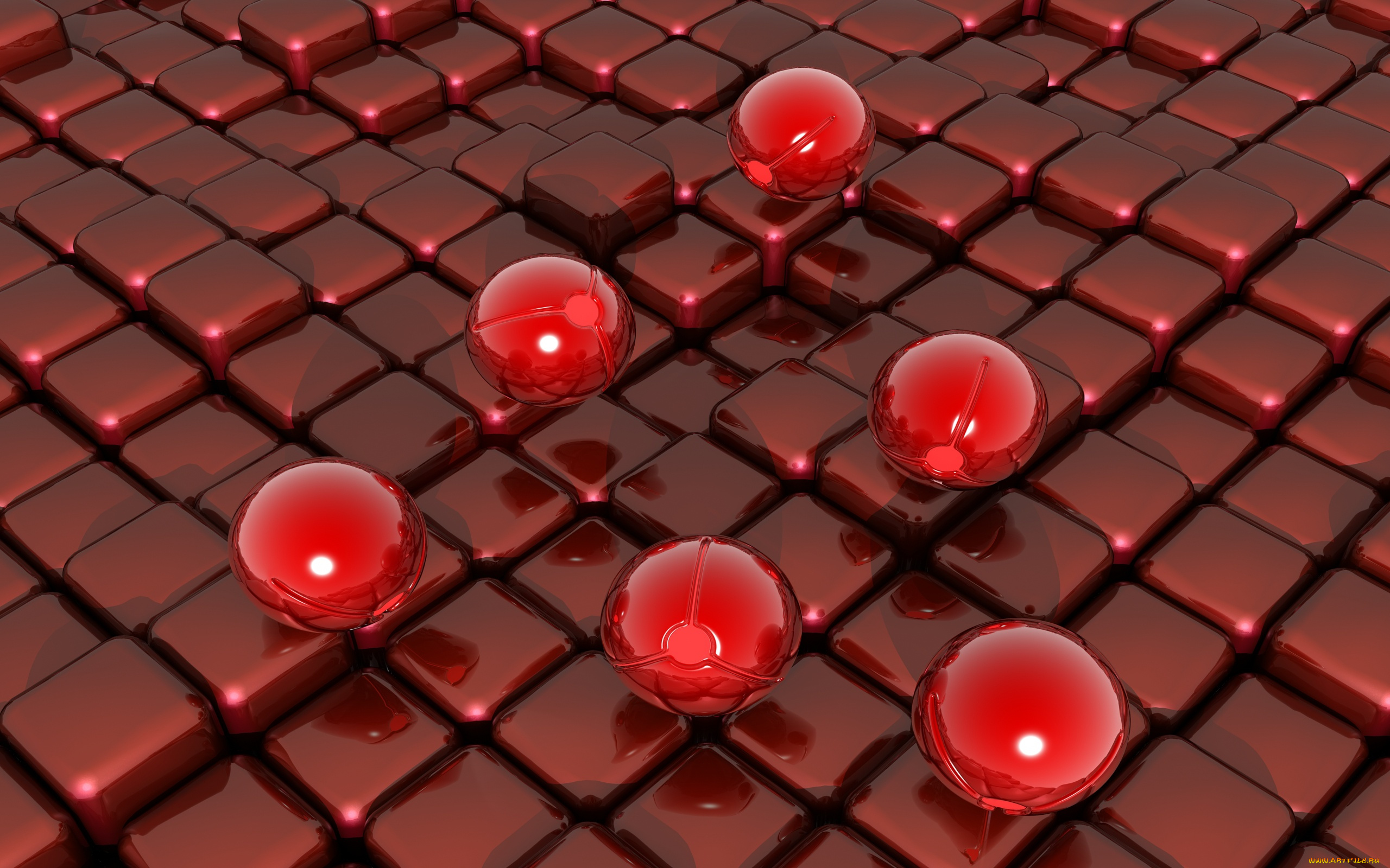 3д, графика, шары, , balls, шары, квадраты, красный