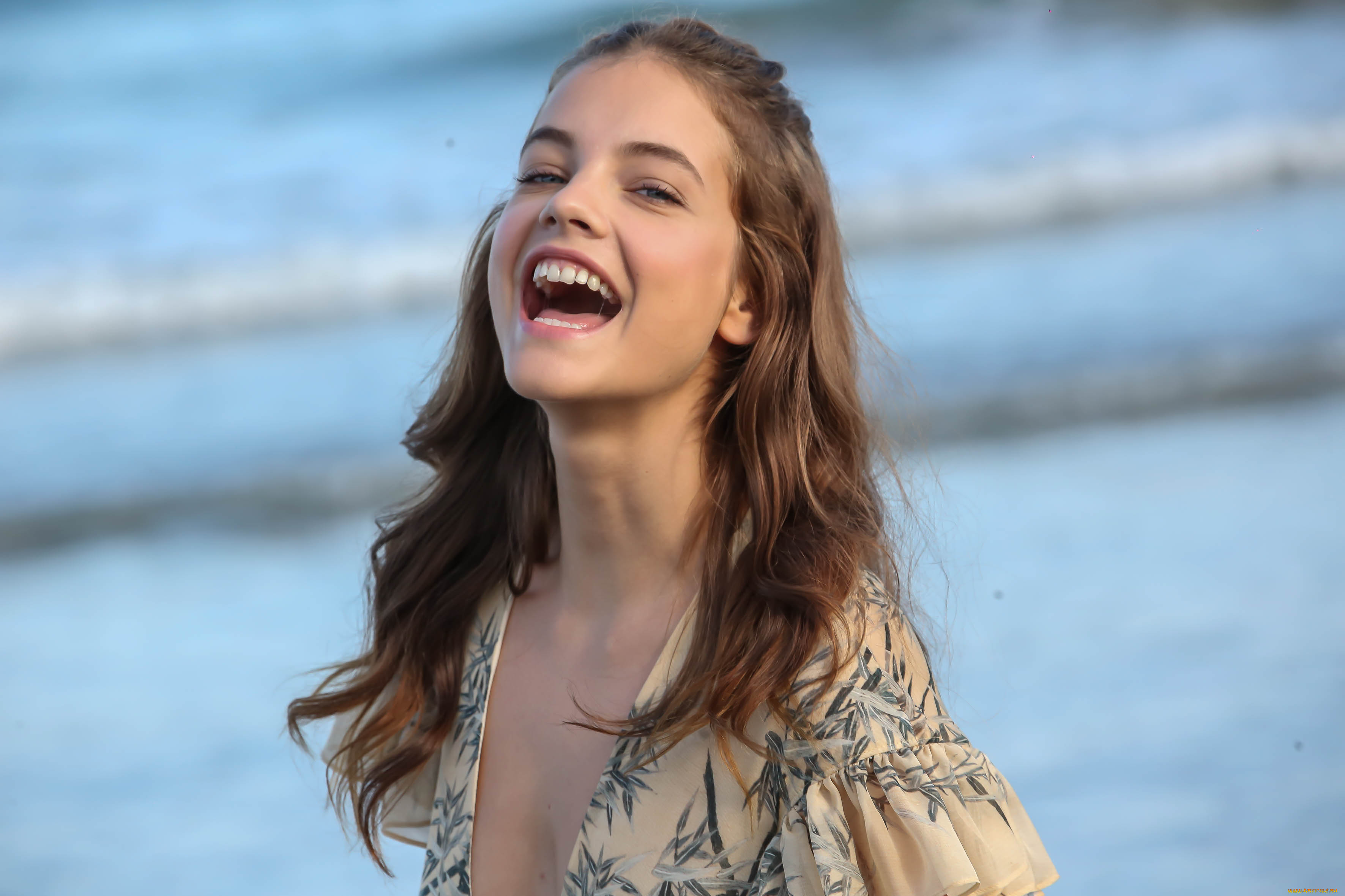 девушки, barbara, palvin, модель, платье, море, радость, смех