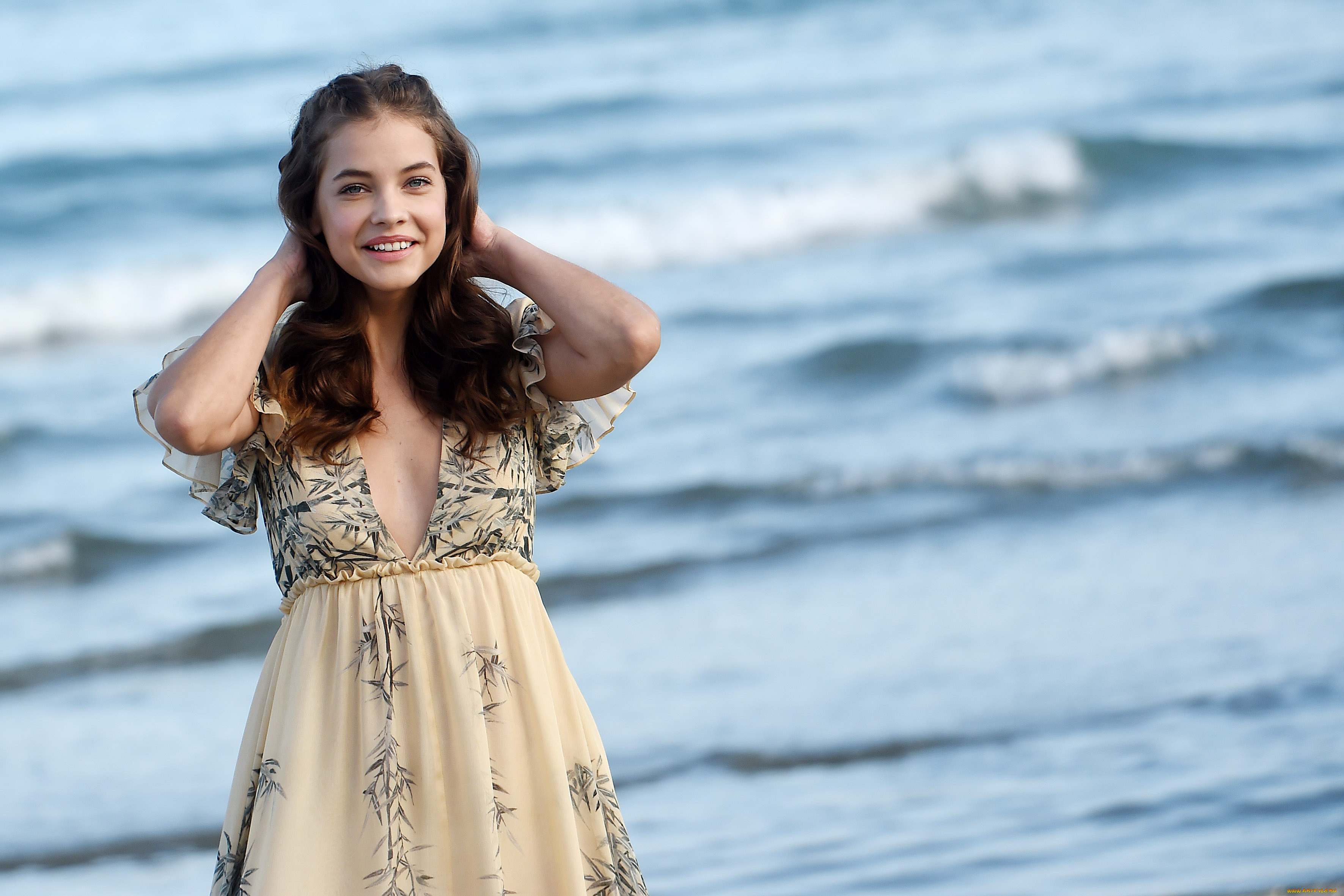 девушки, barbara, palvin, модель, платье, улыбка, море