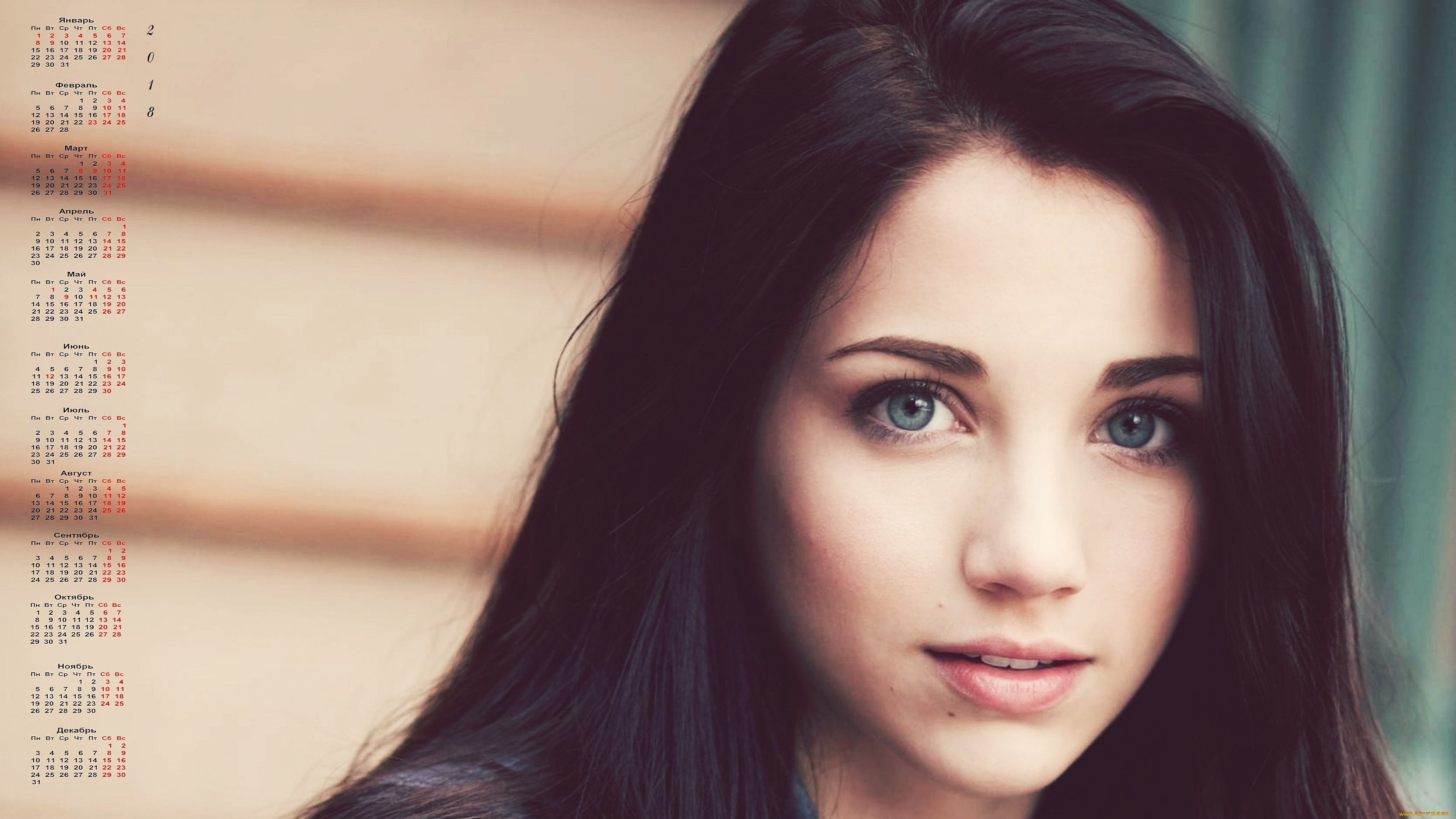 календари, девушки, взгляд, 2018, лицо