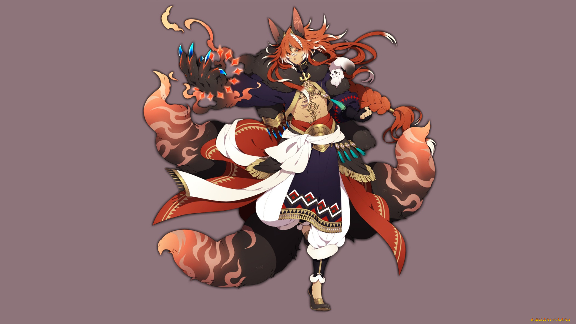 аниме, животные, , существа, взгляд, девушка, фон