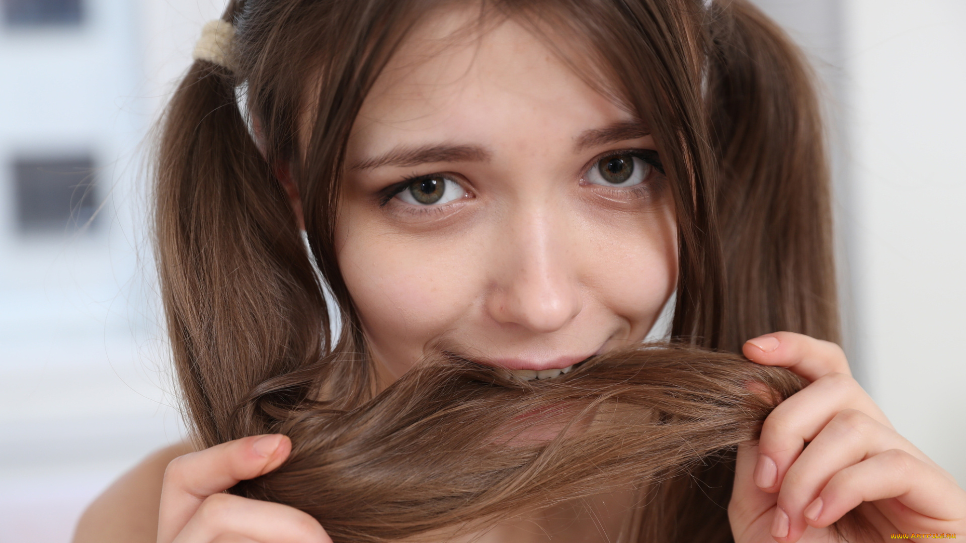 девушки, mila, azul, взгляд, фон, девушка