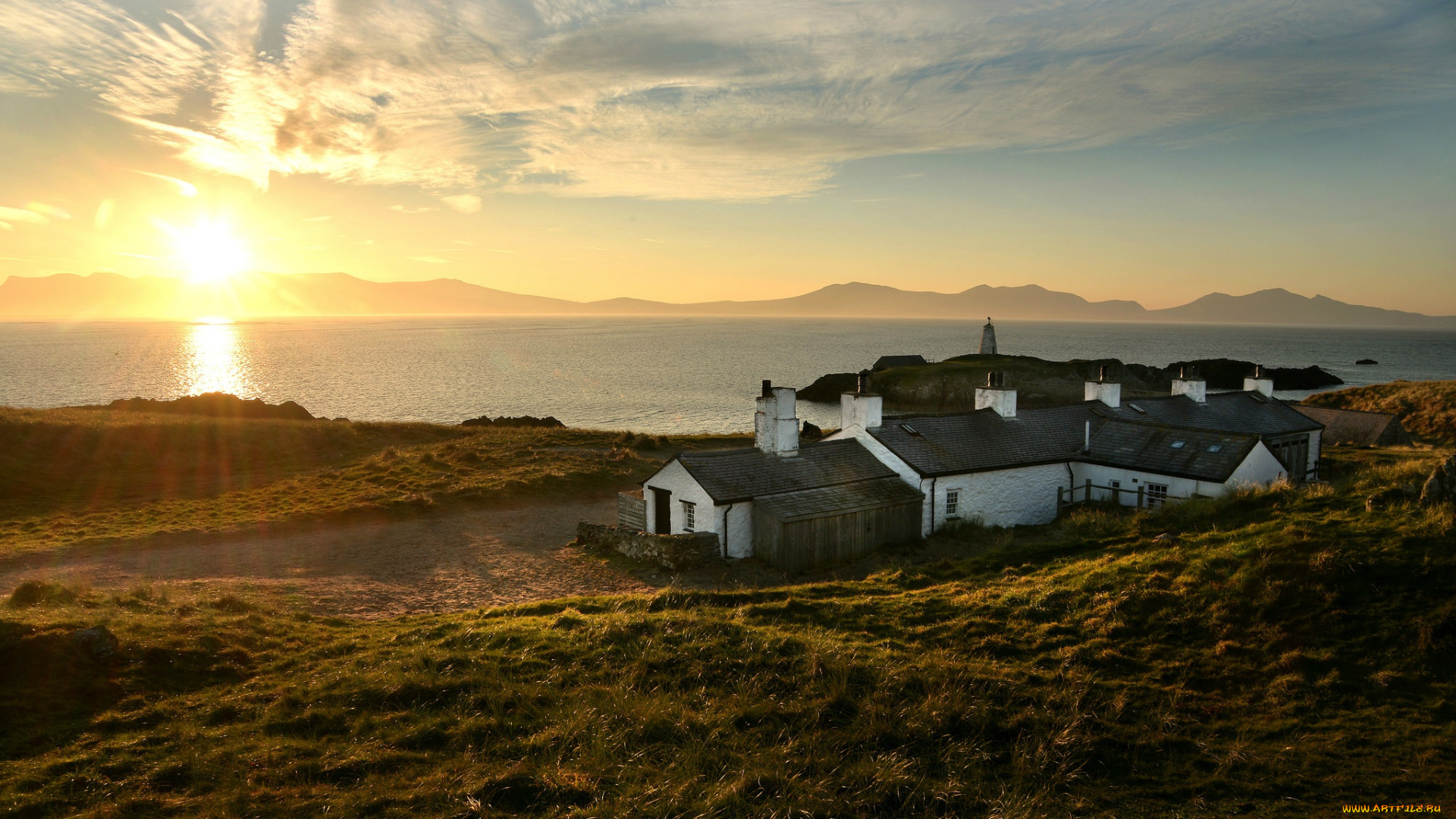 города, -, пейзажи, дом, закат