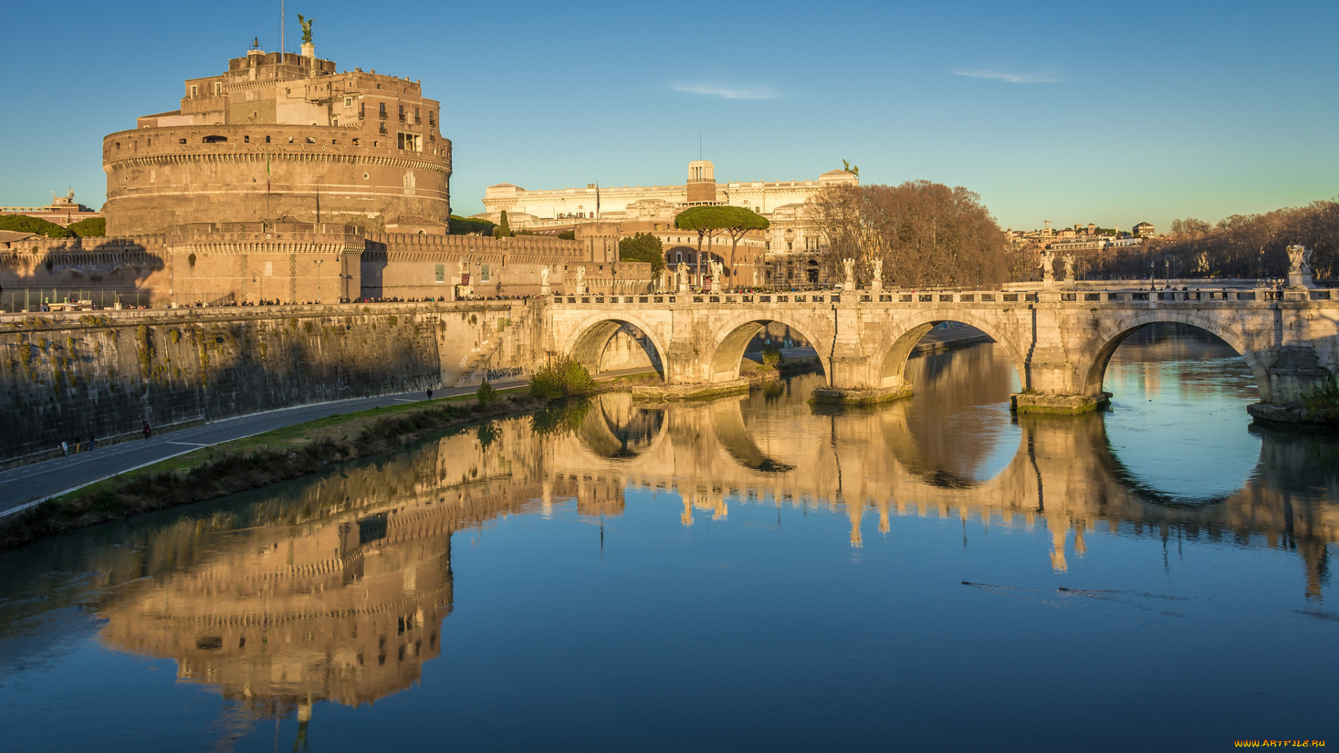 ponte, &, castel, sant`angelo, города, рим, , ватикан, , италия, простор