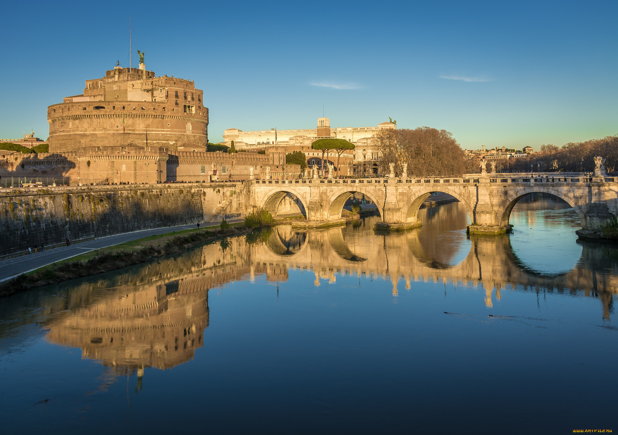 ponte, &, castel, sant`angelo, города, рим, , ватикан, , италия, простор