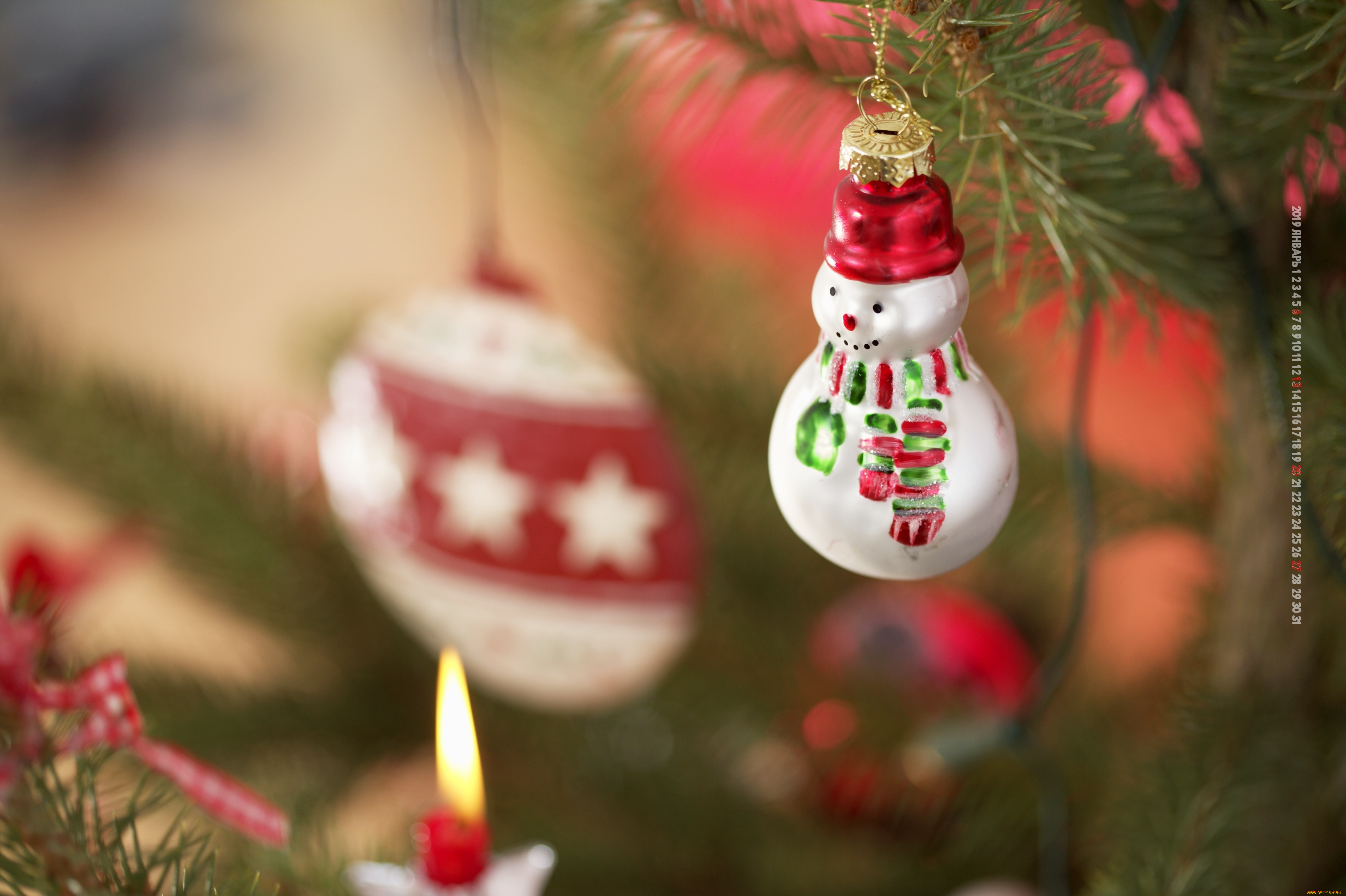 календари, праздники, , салюты, ветка, игрушка, снеговик