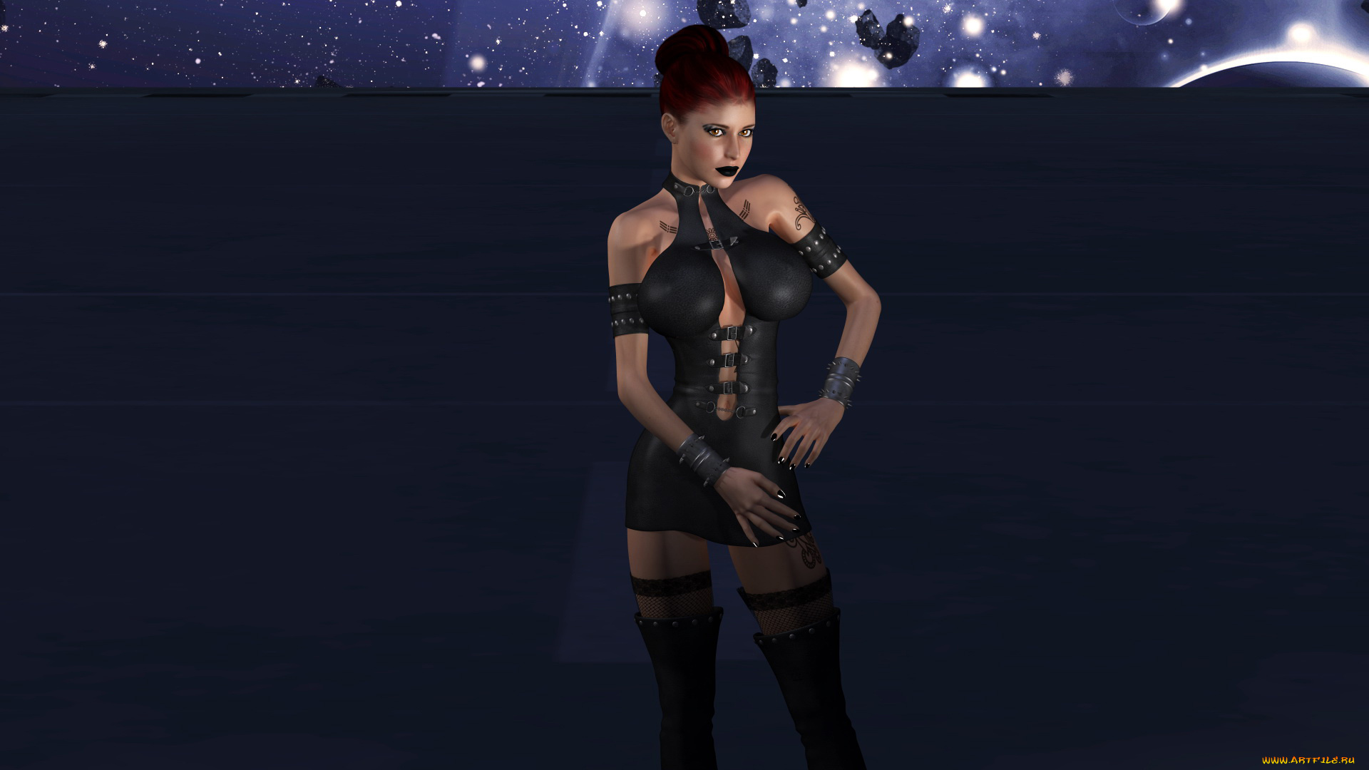 3д, графика, люди, , people, девушка, фон, взгляд, платье, тату