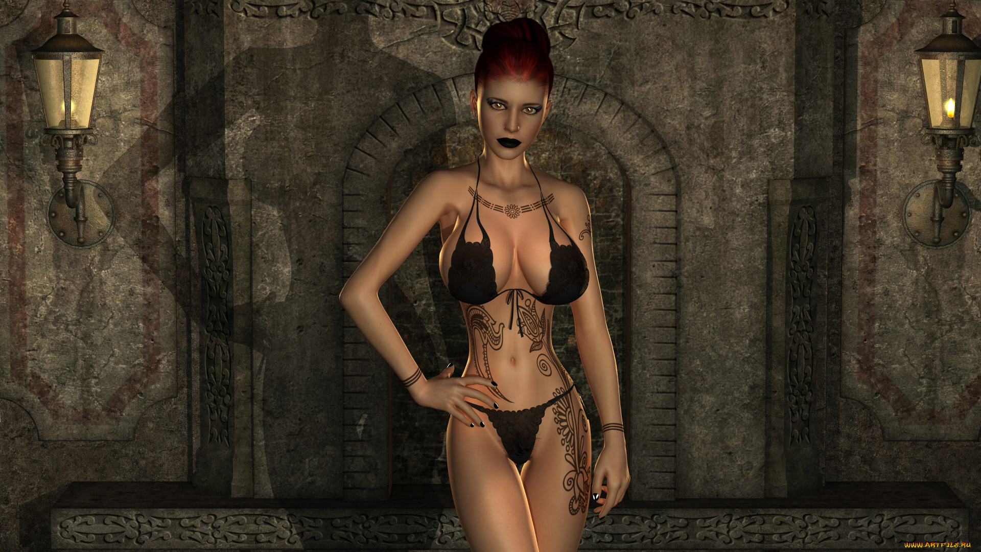 3д, графика, люди, , people, девушка, фон, взгляд, тату, бельё