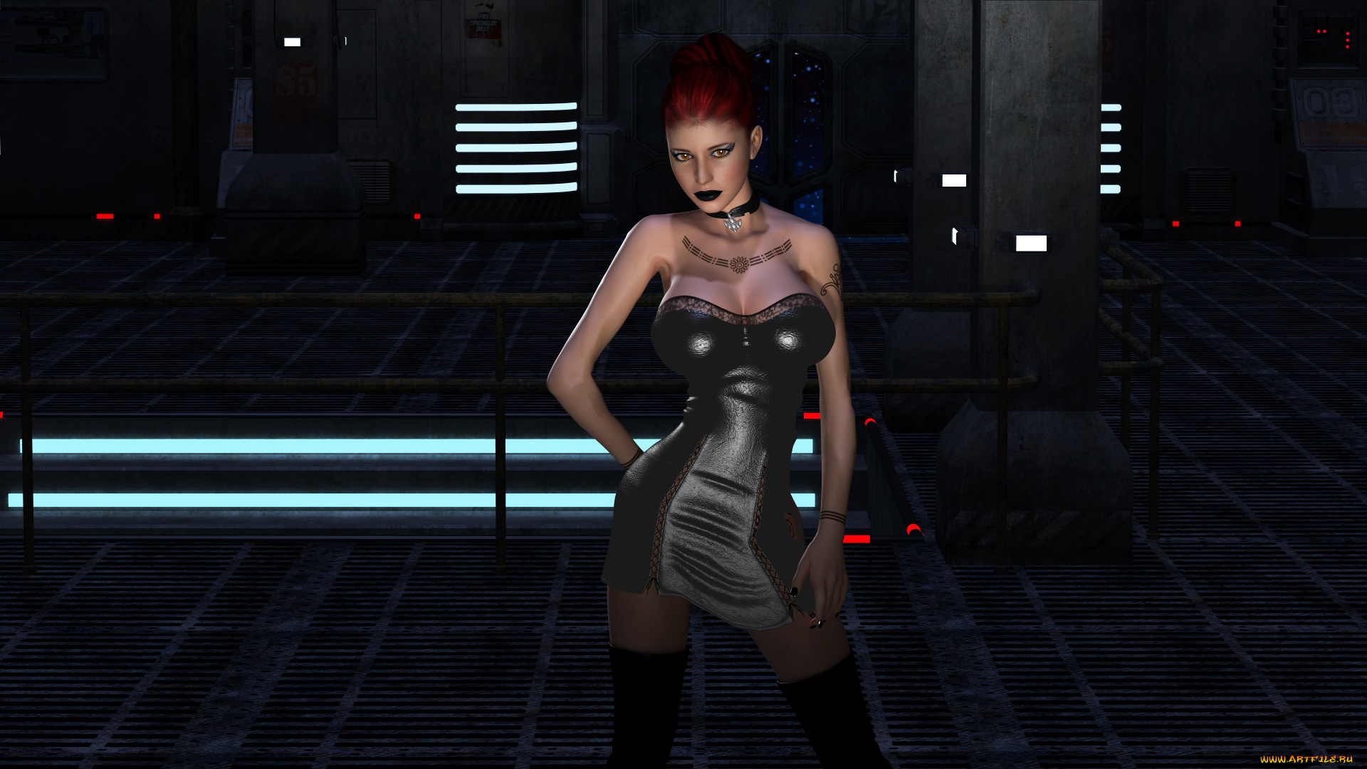 3д, графика, люди, , people, девушка, фон, взгляд, тату, платье