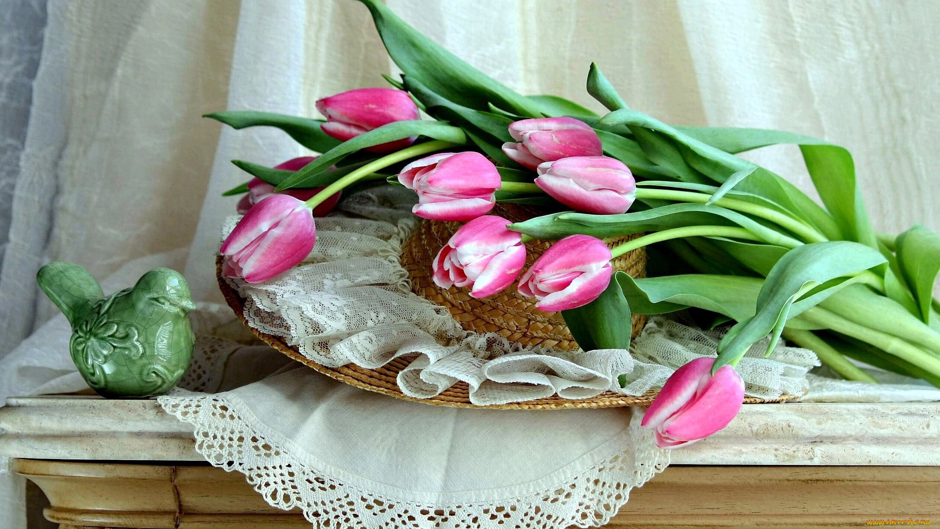 цветы, тюльпаны, шляпа, бутоны