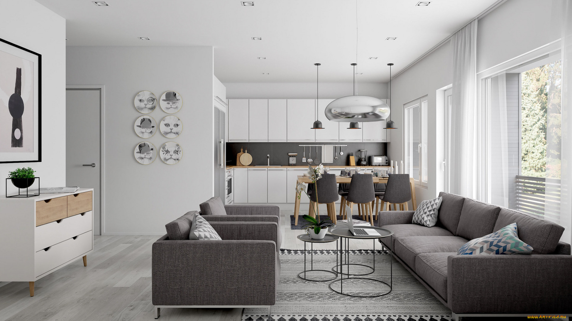 интерьер, гостиная, мягкий, уголок