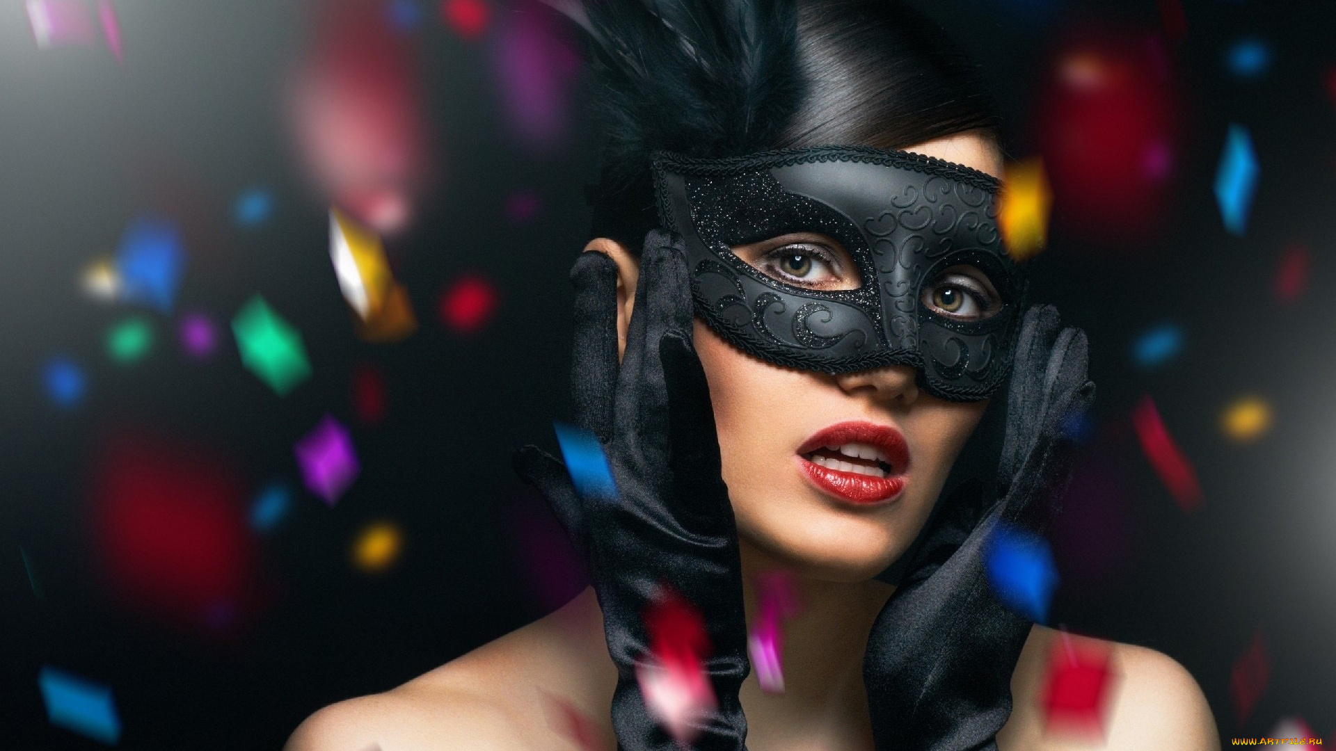 разное, маски, , карнавальные, костюмы, перчатки, маска, черная, перья