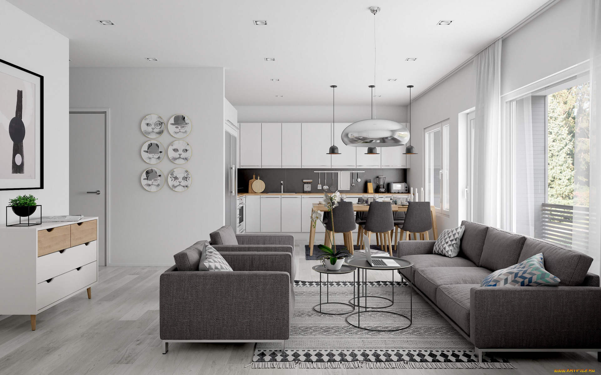 интерьер, гостиная, мягкий, уголок