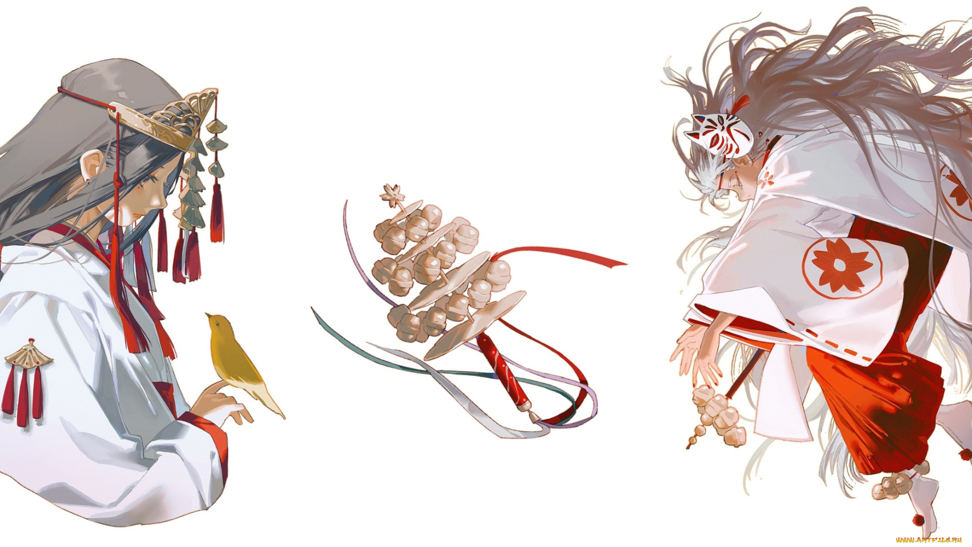 аниме, unknown, , другое, , девушка, птица, маска