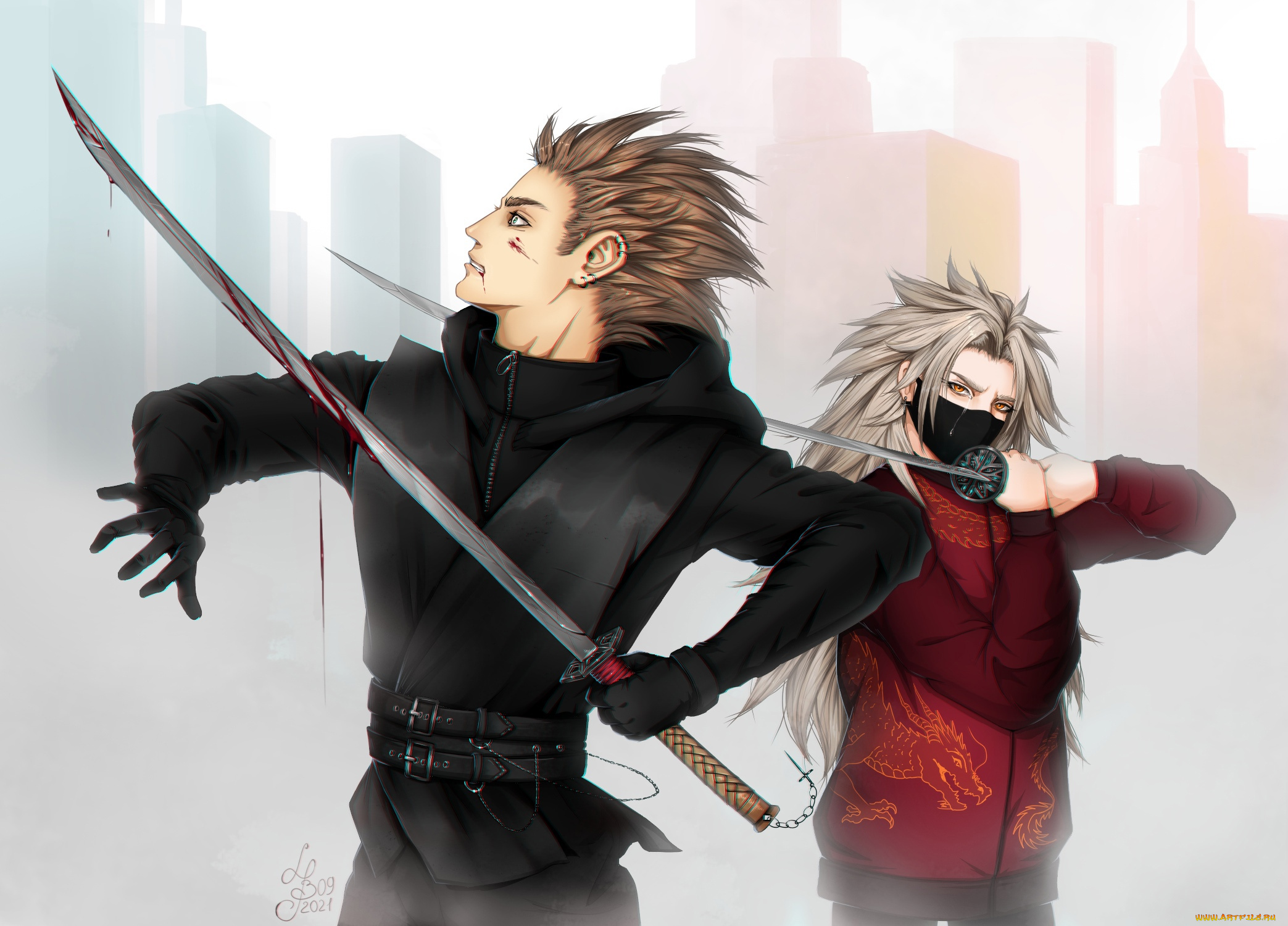 аниме, unknown, , другое, , воины, оружие, кровь