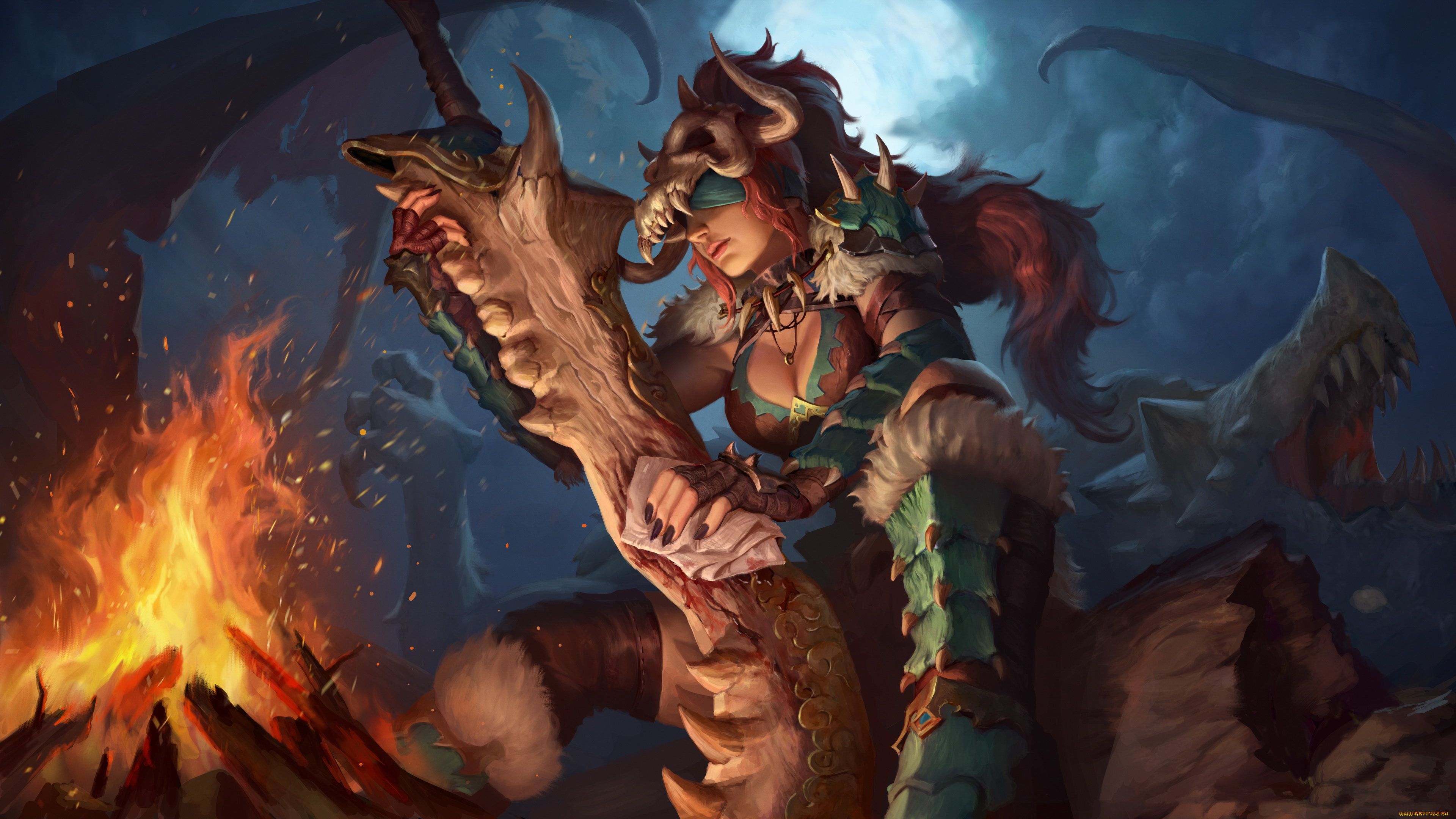 видео, игры, smite, девушка, фон, меч, костер, униформа