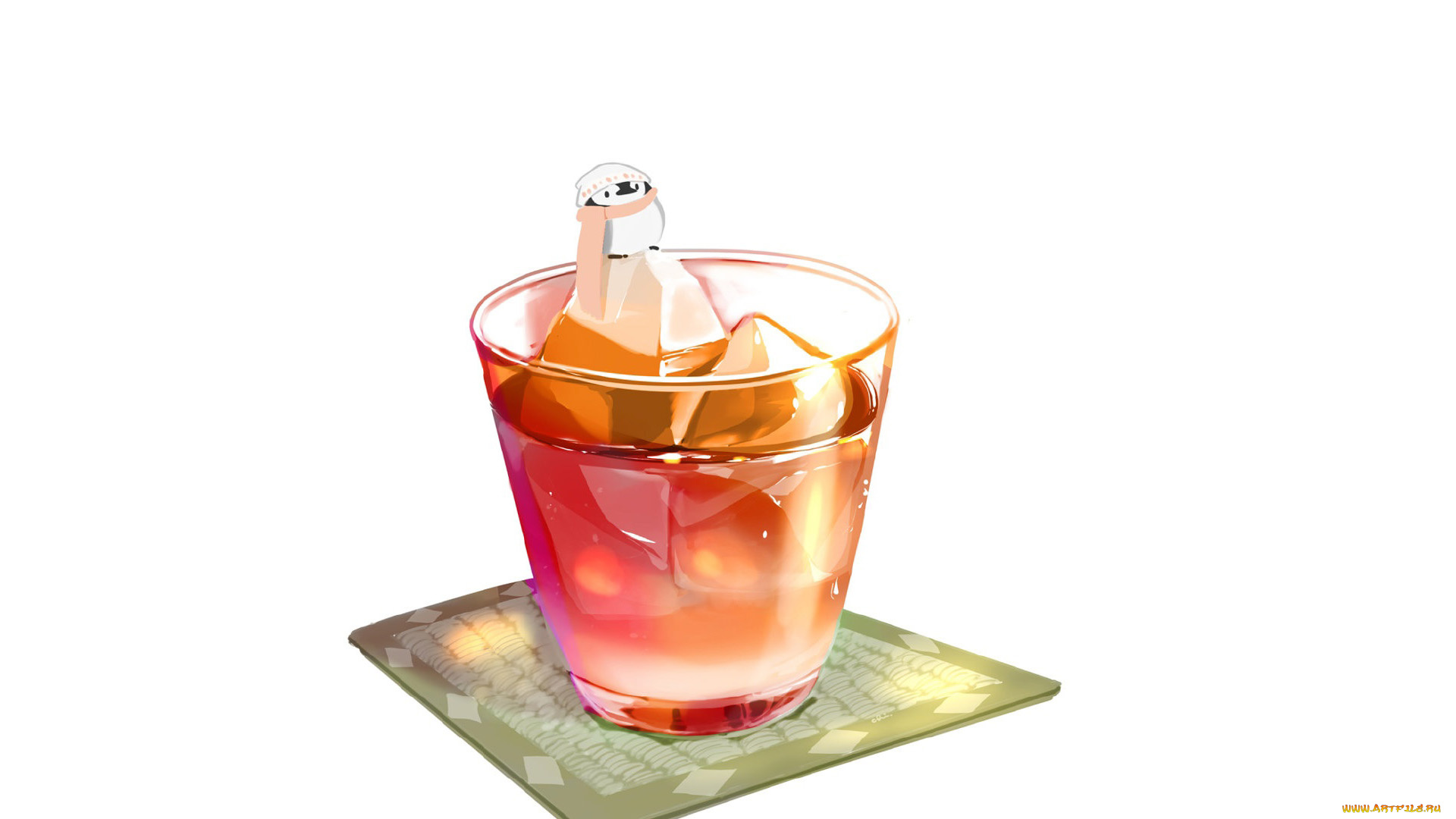 рисованное, еда, стакан, лед, пингвин