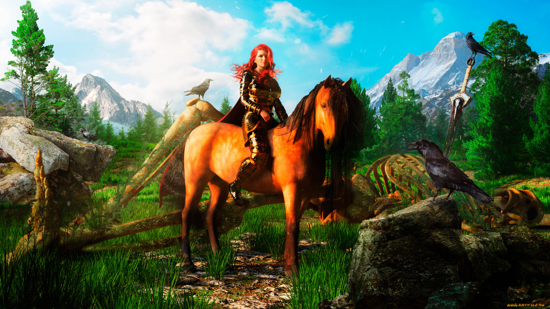 3д, графика, люди, и, животные, , people, and, animals, девушка, на, лошади